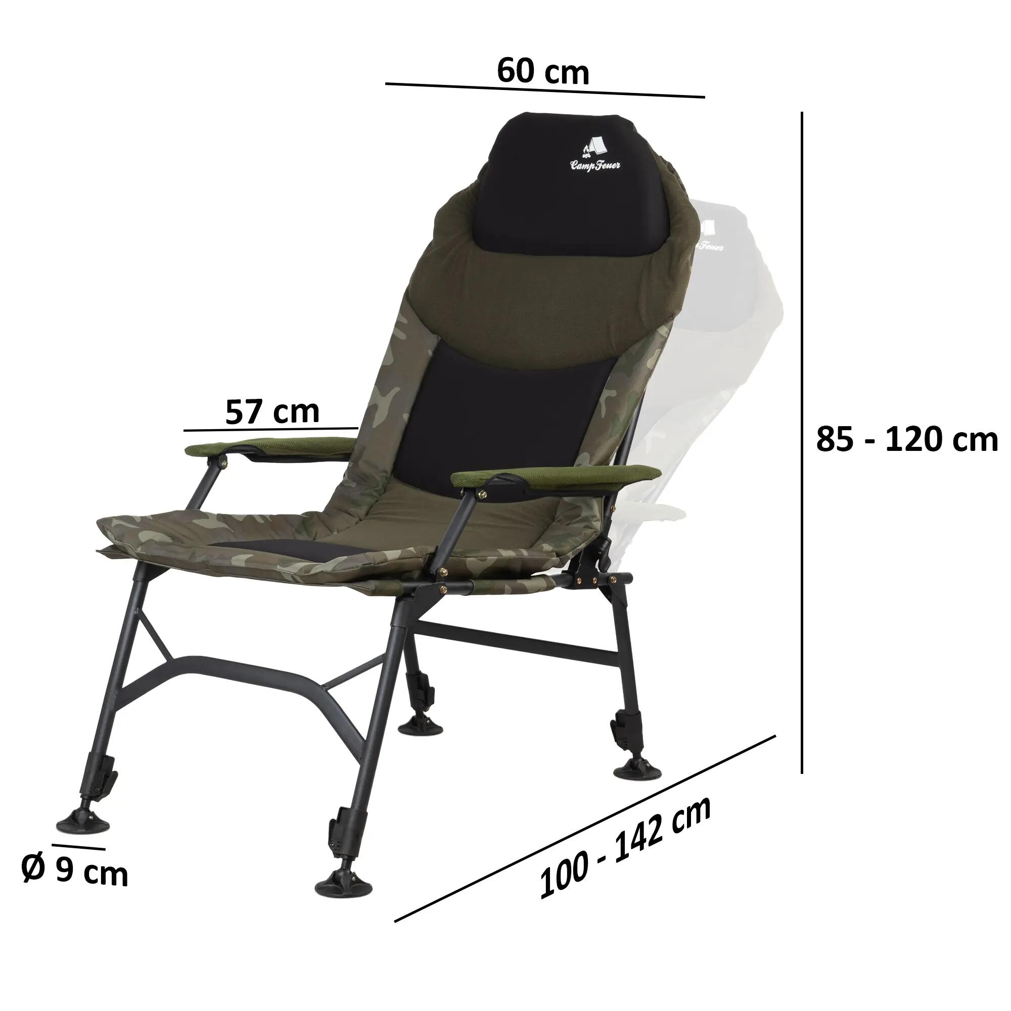 Angelstuhl, Camouflage olivgrün, Höhenverstellbarer und Faltbarer Campingstuhl 3/10