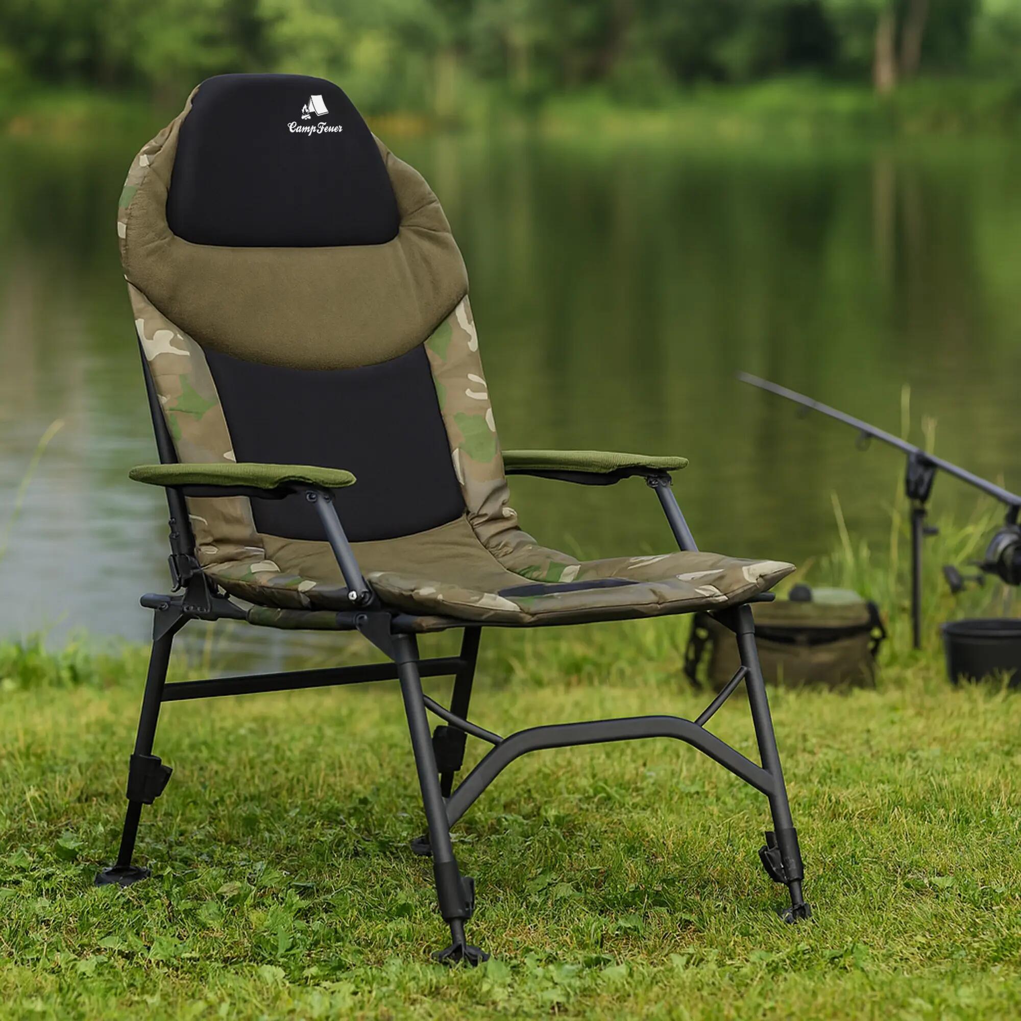 Angelstuhl, Camouflage olivgrün, Höhenverstellbarer und Faltbarer Campingstuhl 2/10