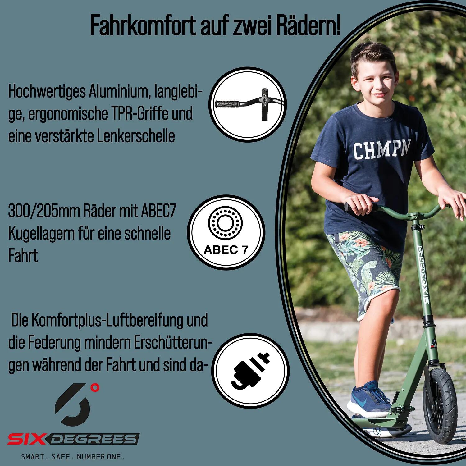 SIX DEGREES Aluminium Scooter All Terrain 300/205 mm schwarz 3/14
