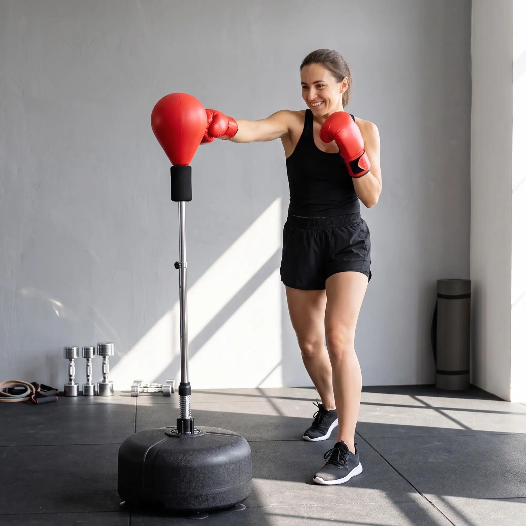 Saco de Boxeo de Pie Altura Ajustable 136-154 cm Base Rellenable y Guantes Rojo 5/7