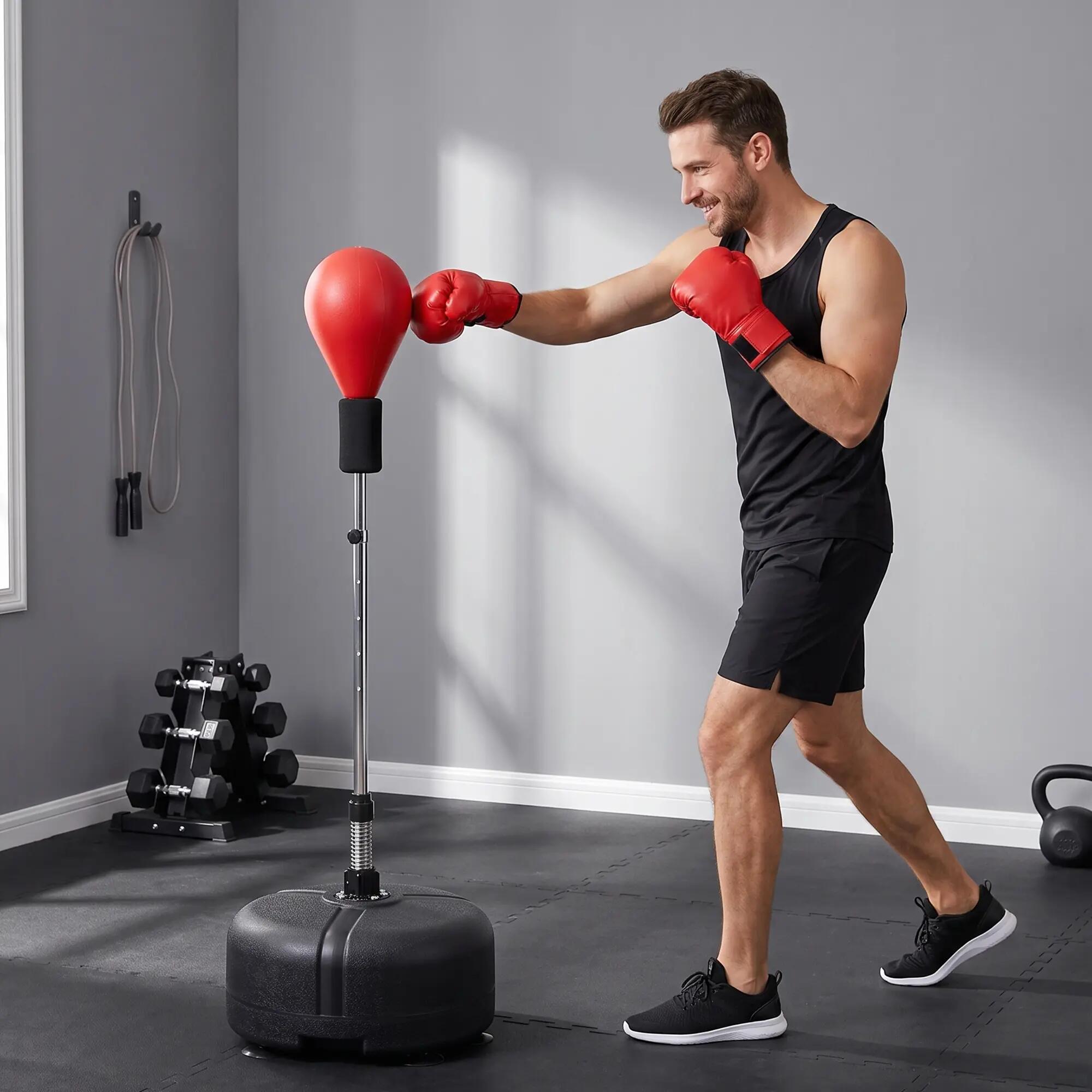 Saco de Boxeo de Pie Altura Ajustable 136-154 cm Base Rellenable y Guantes Rojo 4/7
