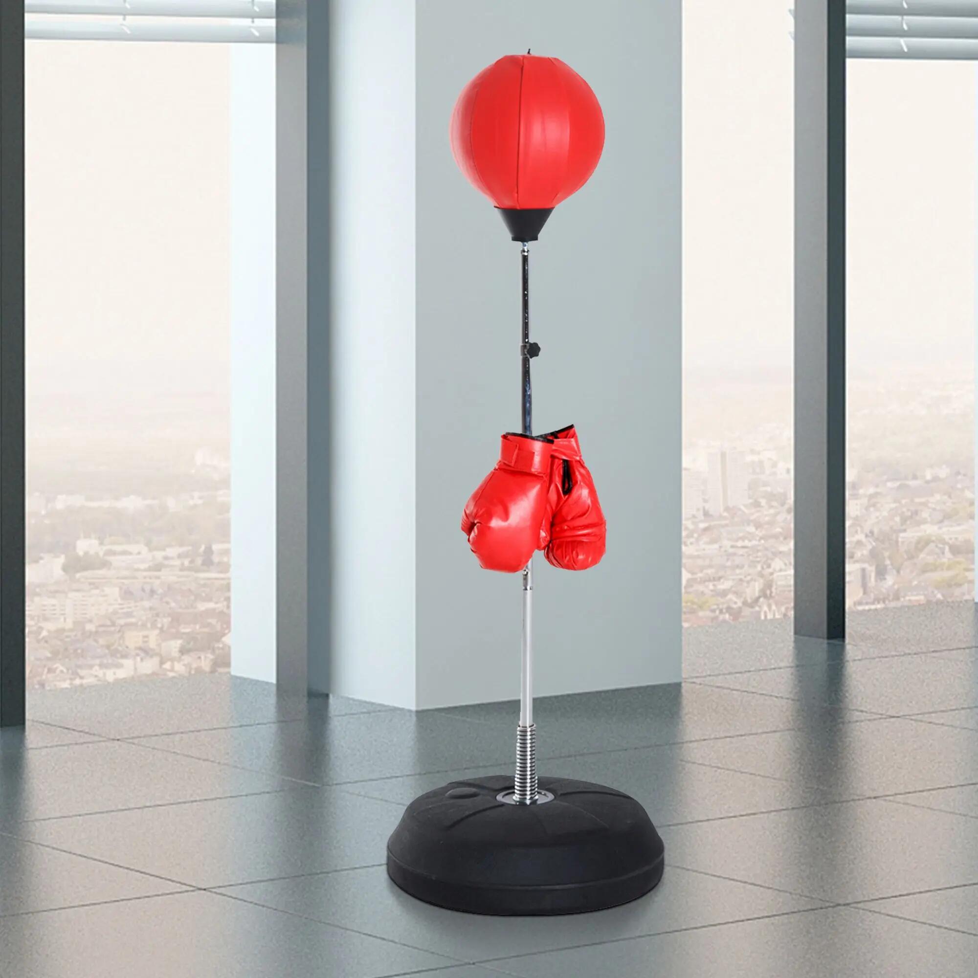 Saco de Boxeo de Pie Altura Ajustable 126-144 cm Base Rellenable y Guantes Rojo 2/7