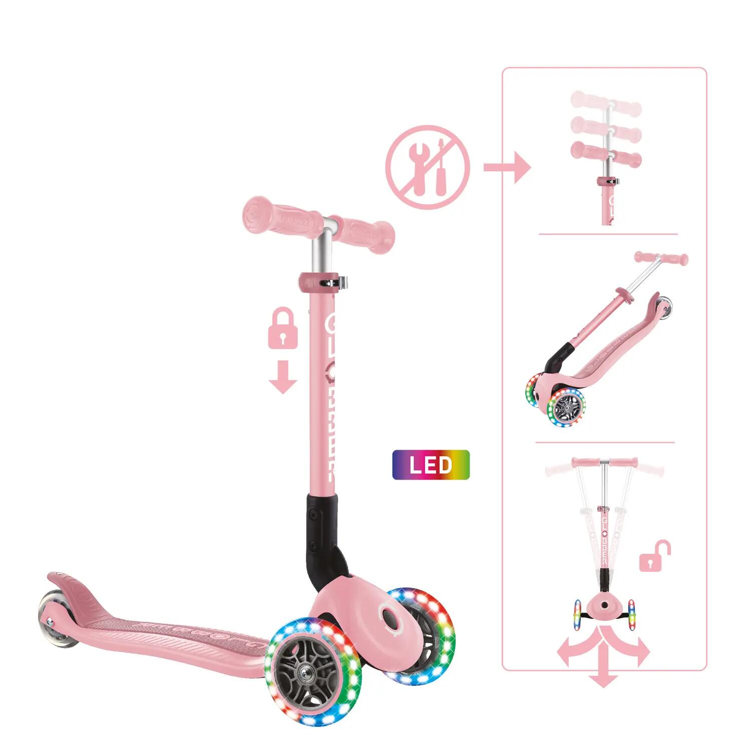 GLOBBER JUNIOR FOLDABLE LIGHTS pastellrosa, mit Leuchtrollen 2/15