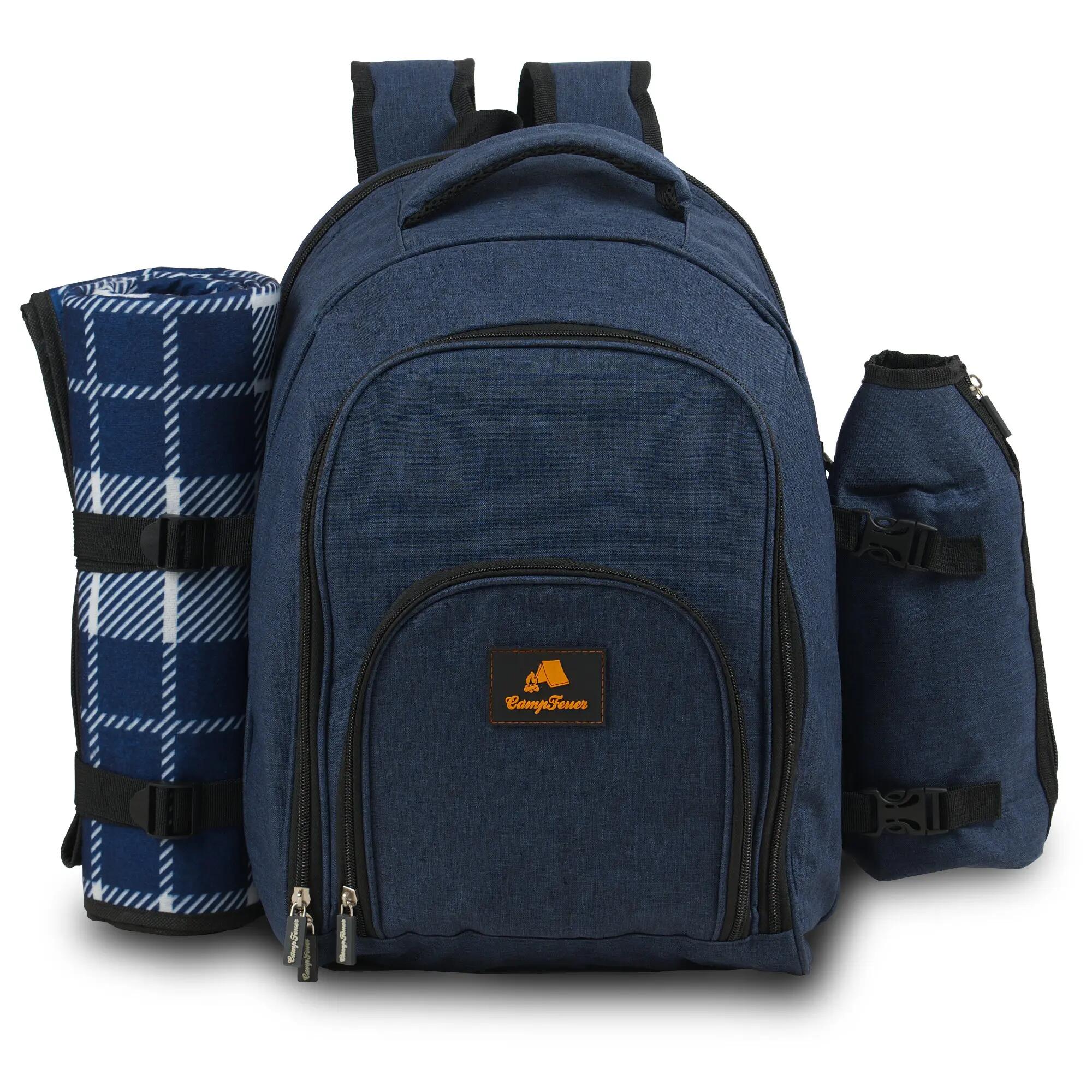 Picknickrucksack 32-teilig, Picknickset für 4 Personen, Blau, Freizeitrucksack 3/4