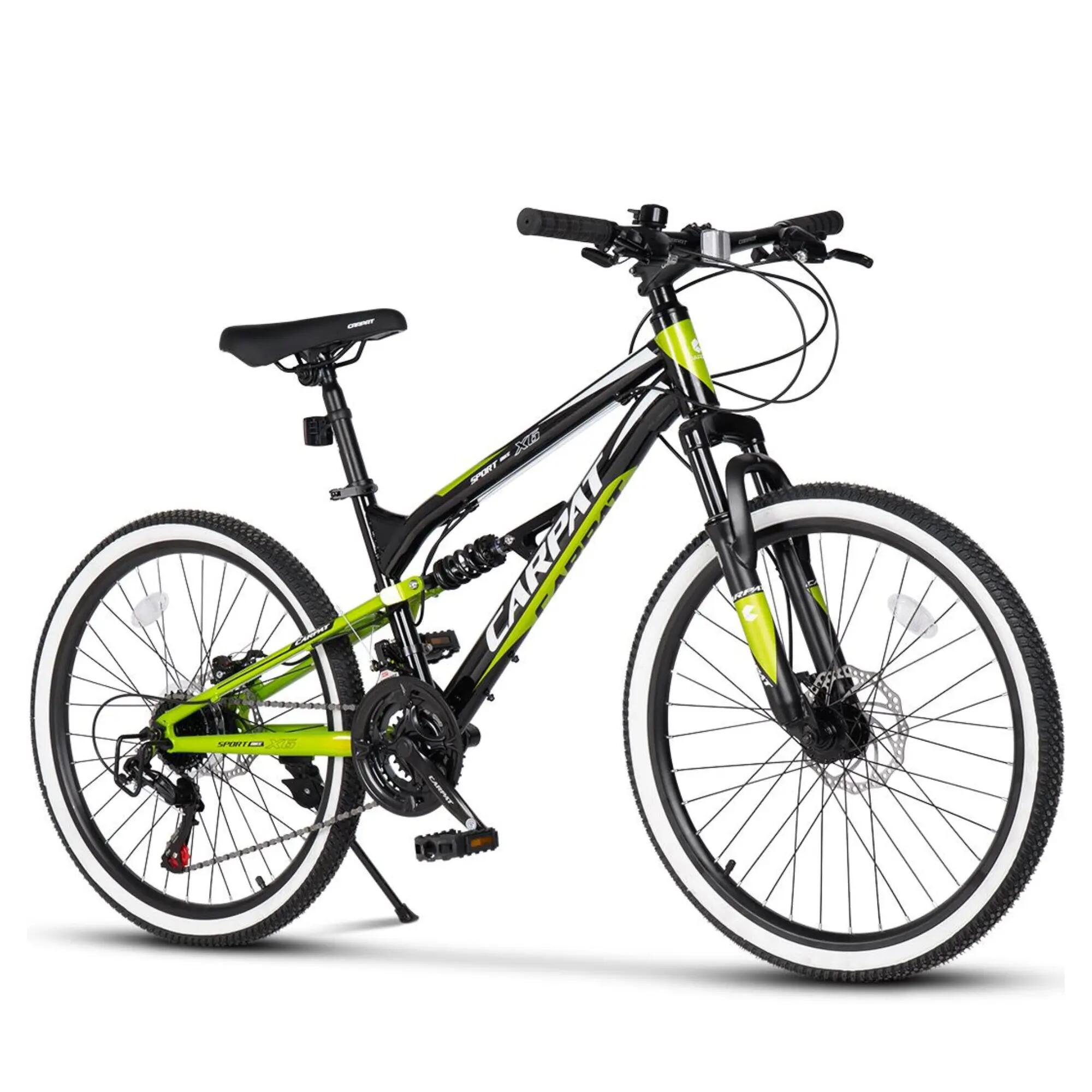 Bicicletă Copii cu suspensie integrala X6 21v Negru/Verde 3/6