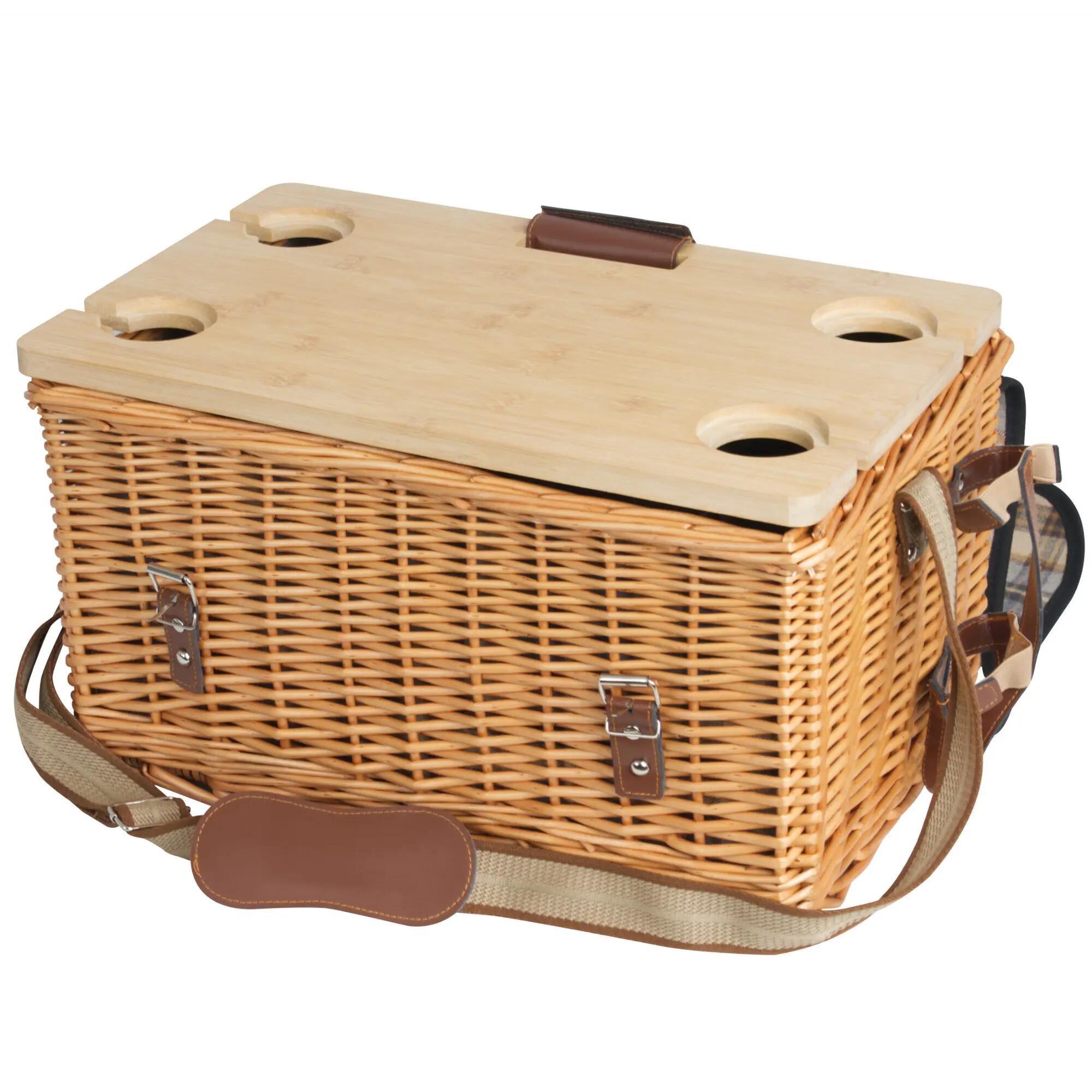 Picknickkorb 4 Personen mit Geschirr-Set und Serviertisch, 25-teilig, Weidenkorb 4/5