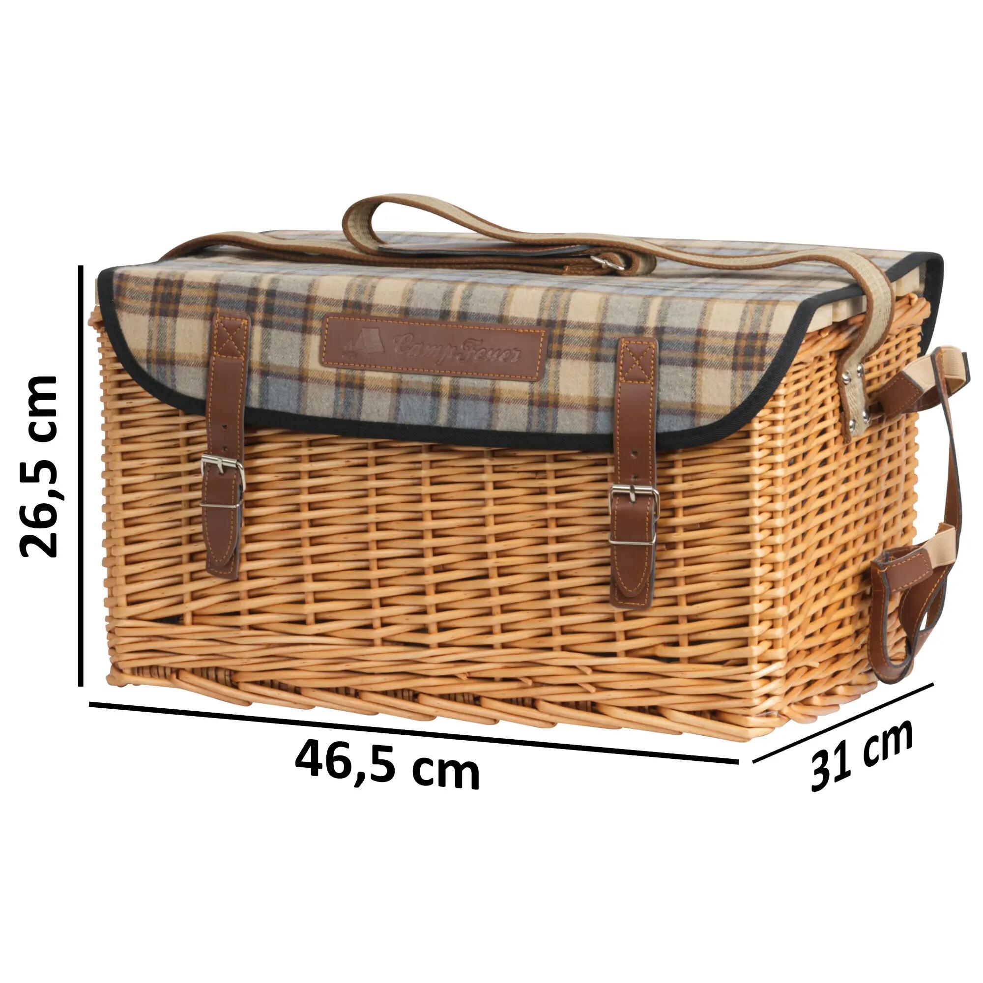 Picknickkorb 4 Personen mit Geschirr-Set und Serviertisch, 25-teilig, Weidenkorb 2/5