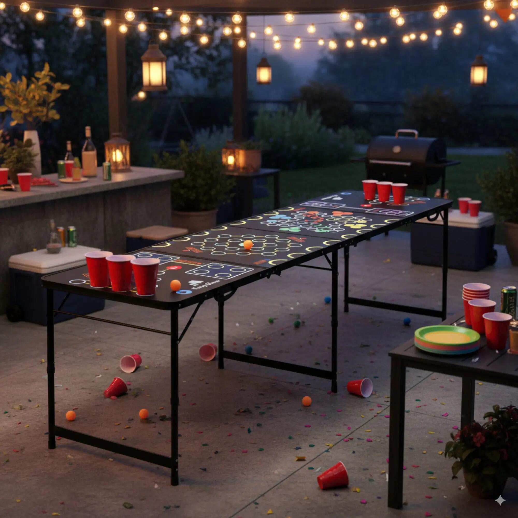 Bierpong Tisch, Klappbarer 6 in 1 Party Multigame Tisch, Trinkspiel Tisch 2/8
