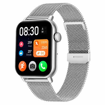 Smartwatch pro belfunctie hartslagmeter 4 bandjes zilver