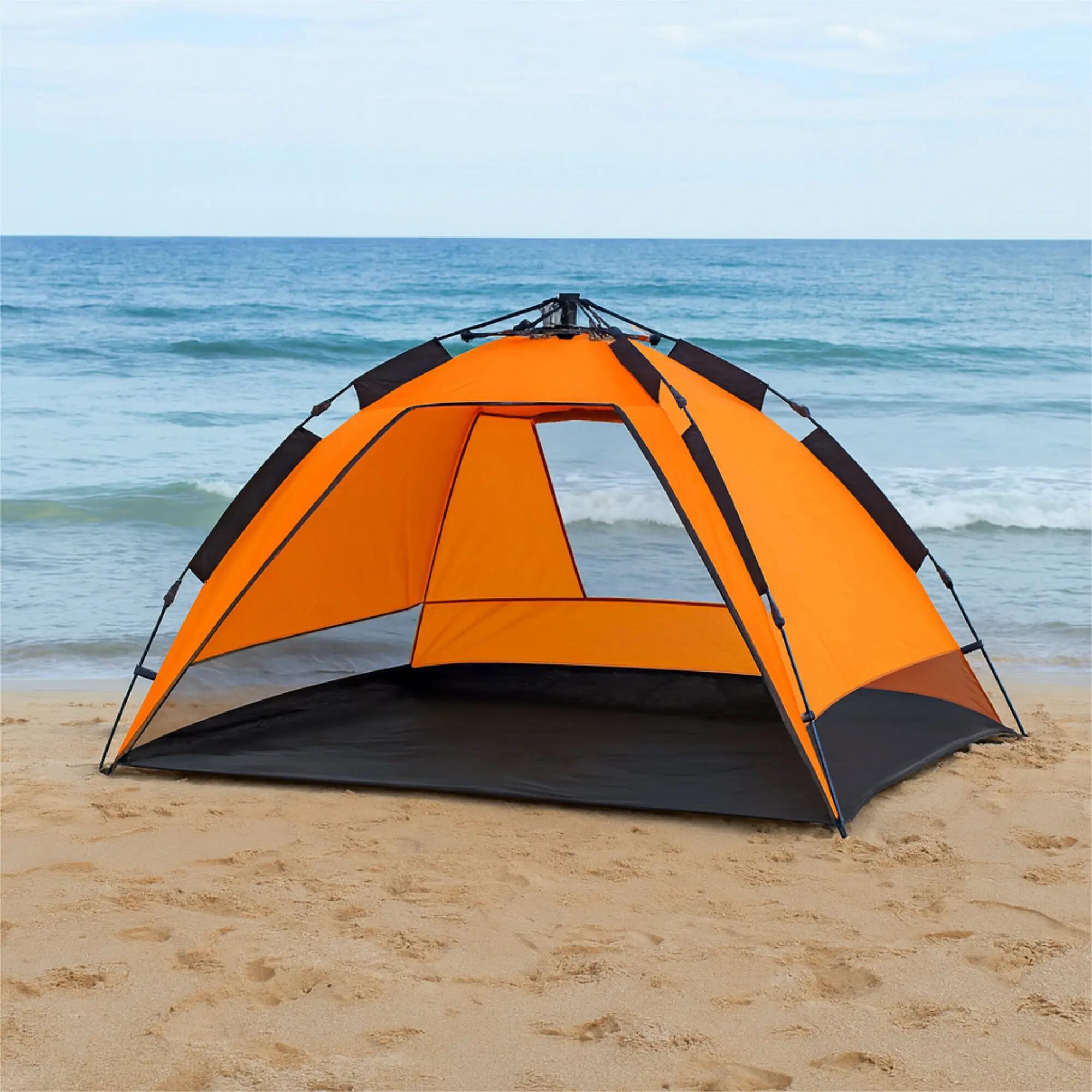 Strandmuschel, Orange / Grau , UV50+, inkl. Tragetasche, Strandzelt, Wurfzelt 2/4