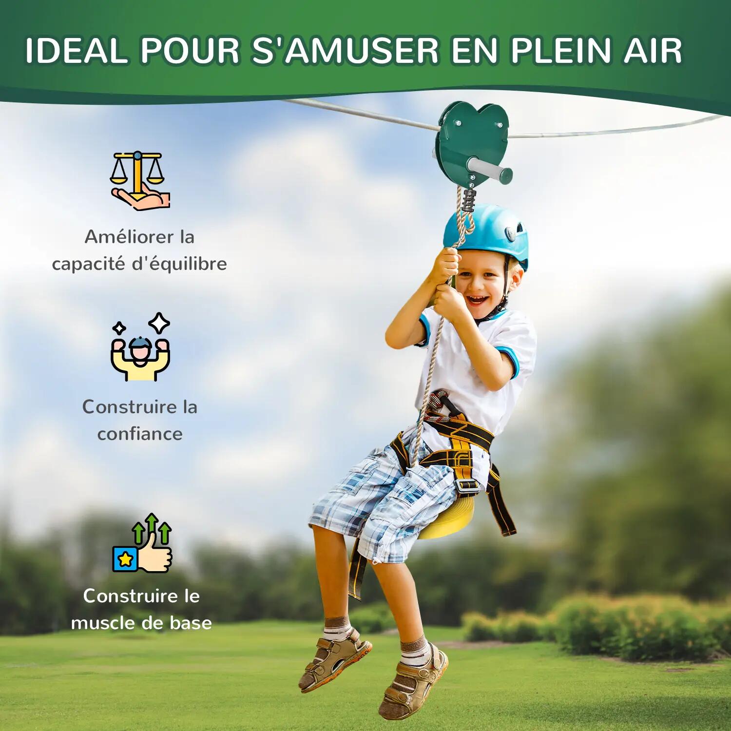 Kit complet tyrolienne 25 m - acier PE 5/5
