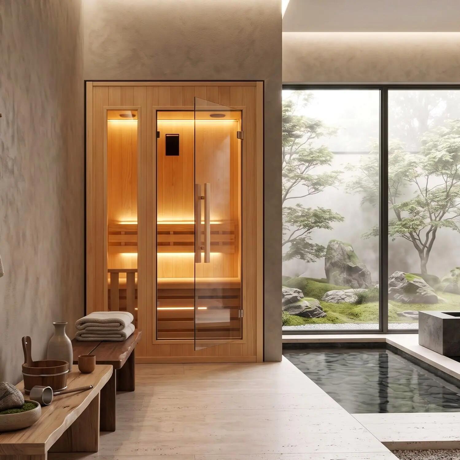 Traditionele Zen-sauna 2 pers., Canadese spar, kachel en accessoires incl. 7/9