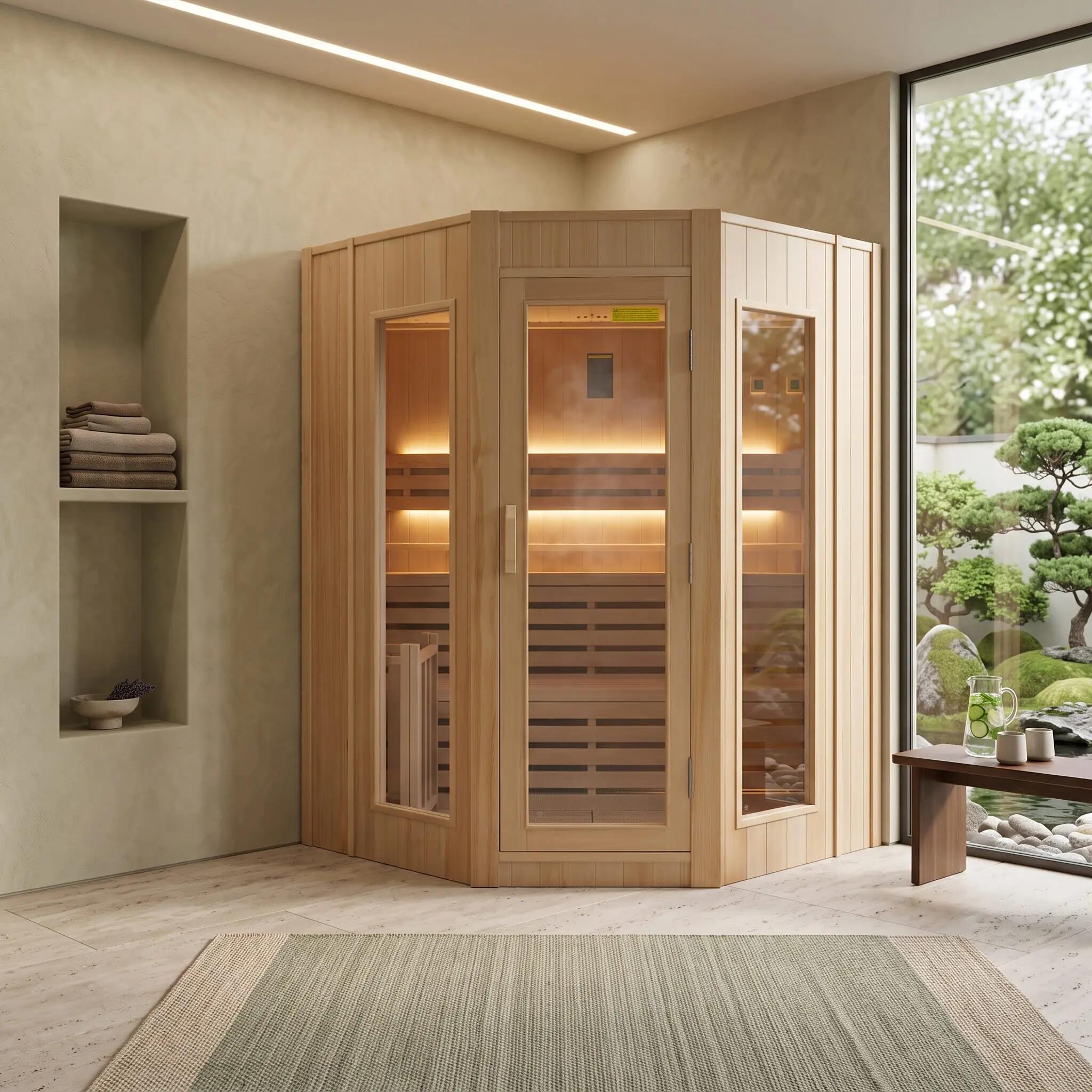 Sauna traditionnel Zen 6 places en épicéa du Canada, poêle et accessoires inclus 9/10