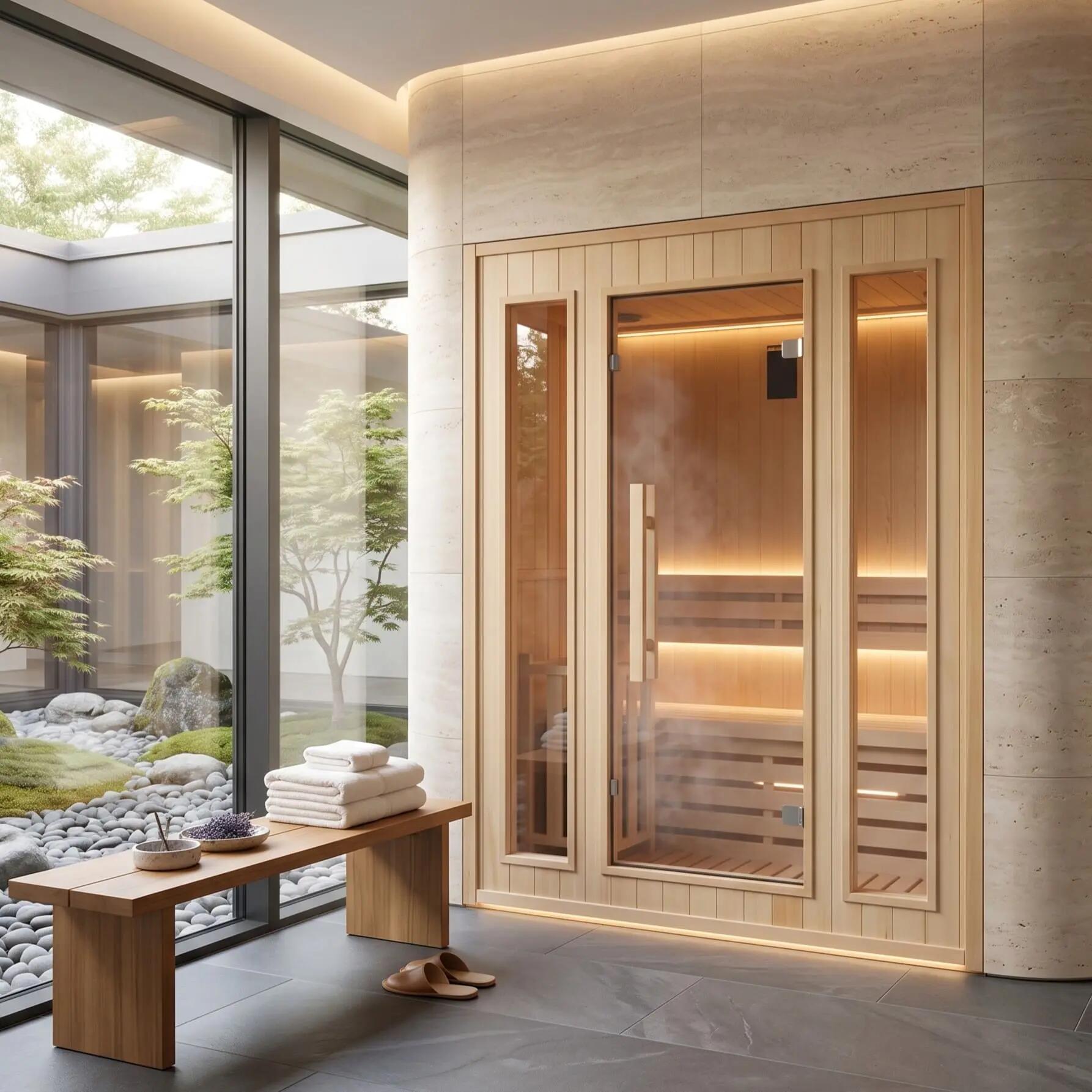 Sauna finlandesa interior Zen 3 plazas abeto canadiense Harvia 3,5kW 8/9