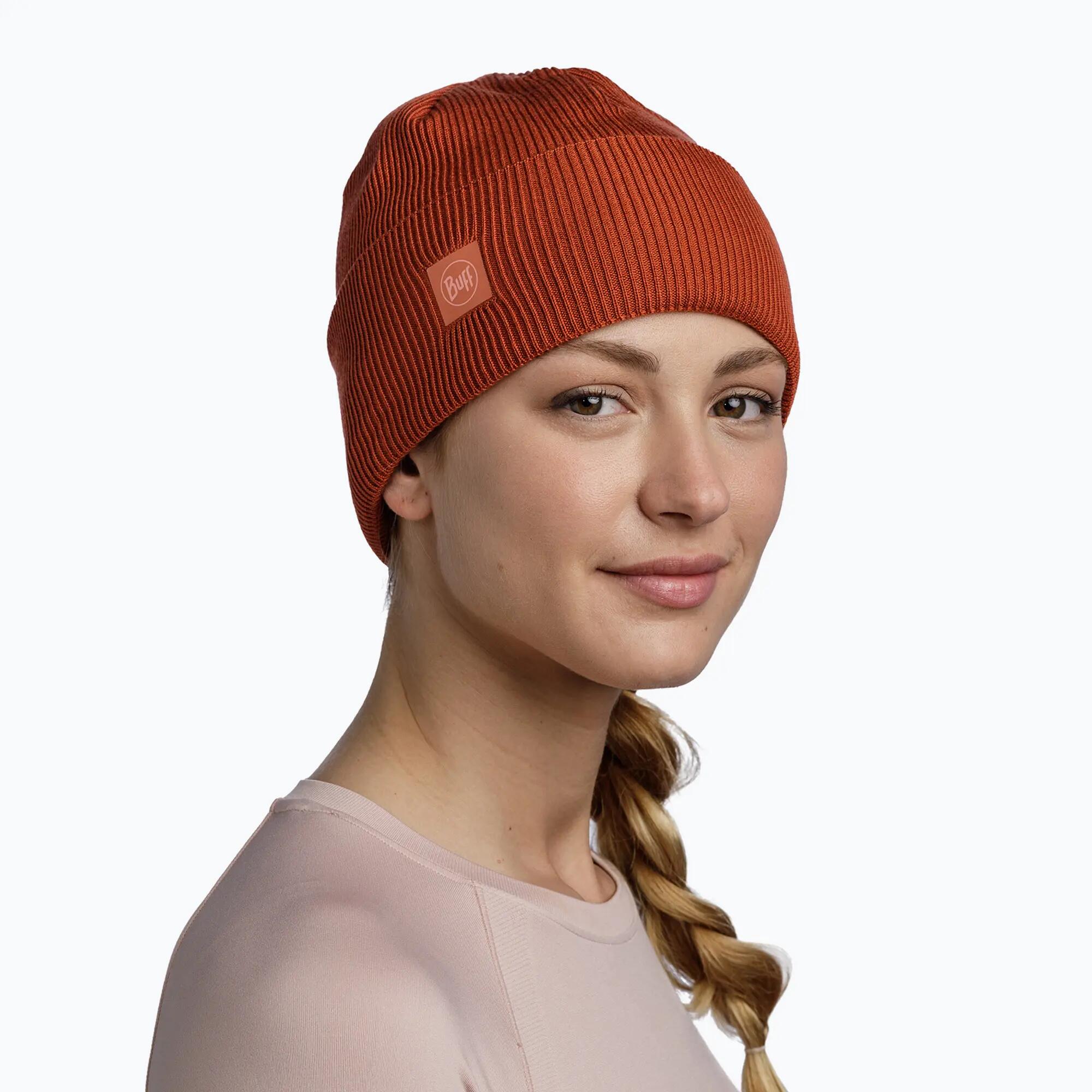 Buff Crossknit Unisex Beanie Red 3/5