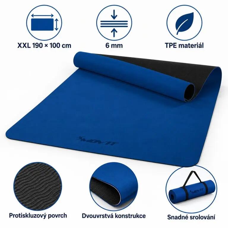Covoras de gimnastica, MOVIT®, 190 x 100 x 0,6cm, albastru inchis 4/6