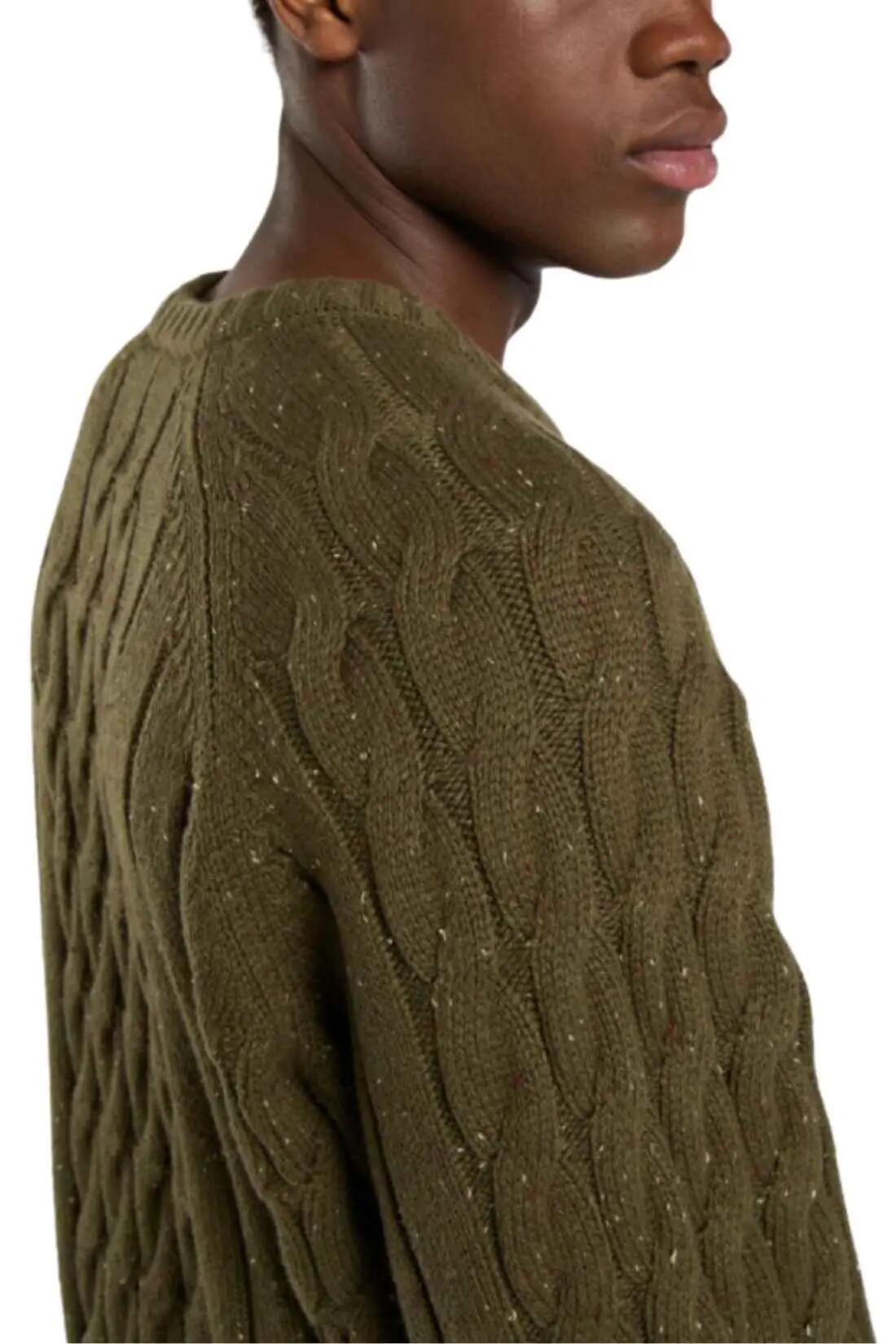Pull - Homme - Torsades, coupe ample - Vanleer - Vert militaire 4/5