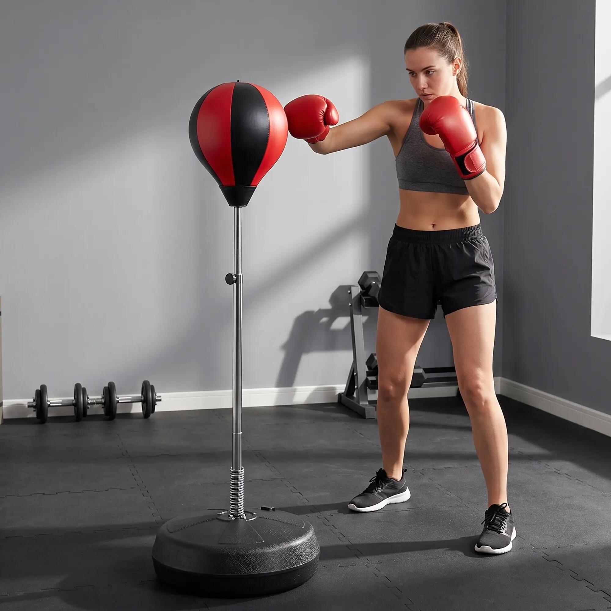 Saco de Boxe de Pé Ø43x145 cm Vermelho e Preto HOMCOM 5/7