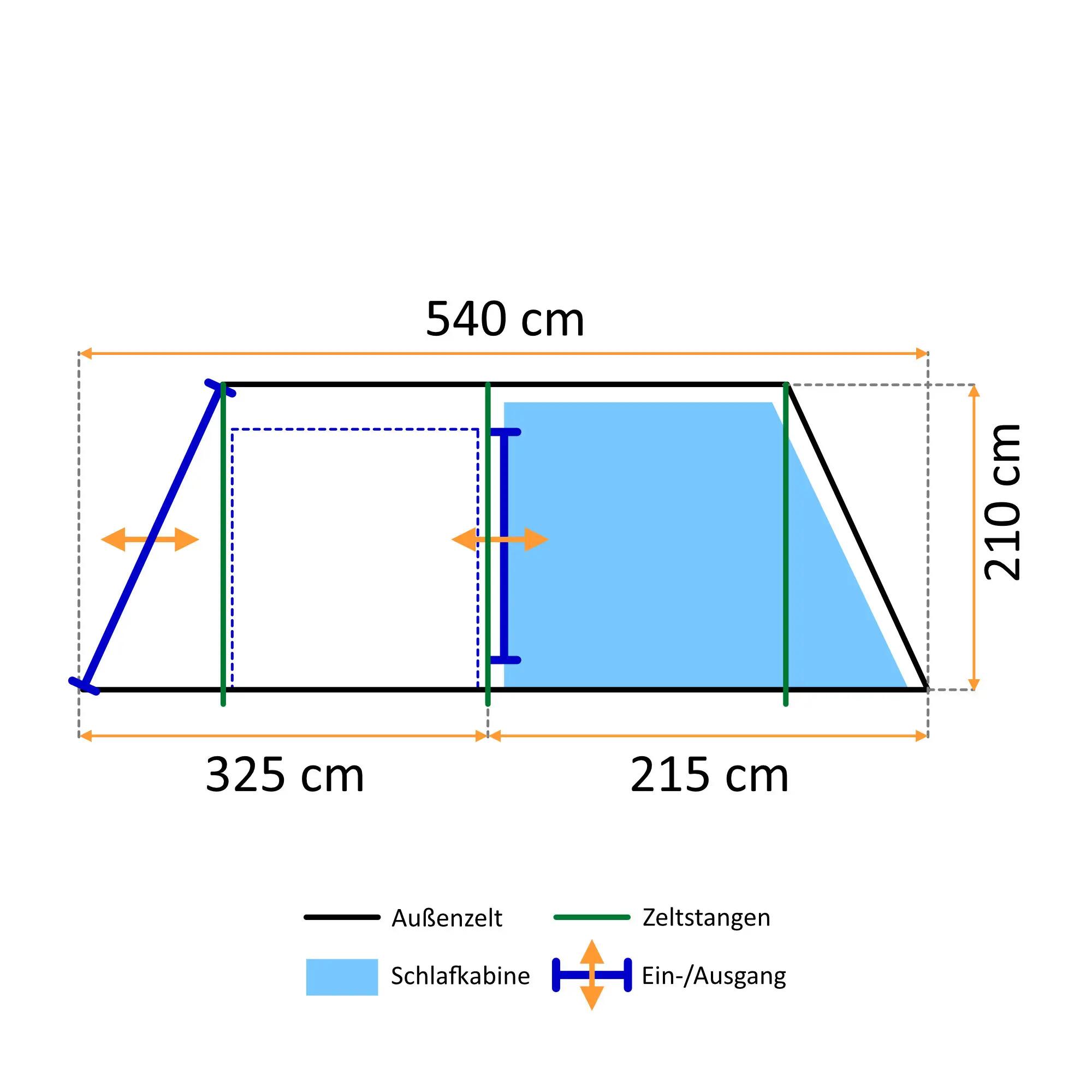Zelt Caza für 6 Personen, 5000 mm Wassersäule, Beige/Sand, XXL Tunnelzelt 4/8