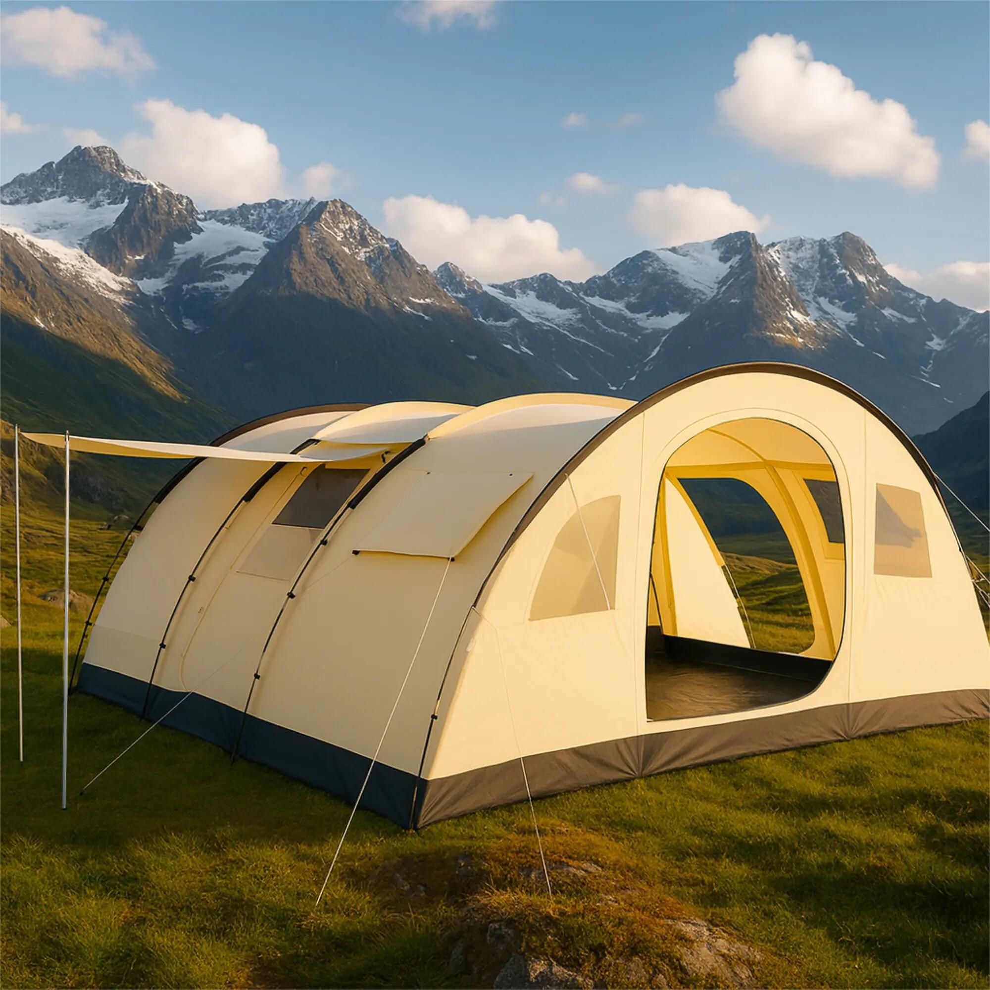 Zelt Caza für 6 Personen, 5000 mm Wassersäule, Beige/Sand, XXL Tunnelzelt 2/8