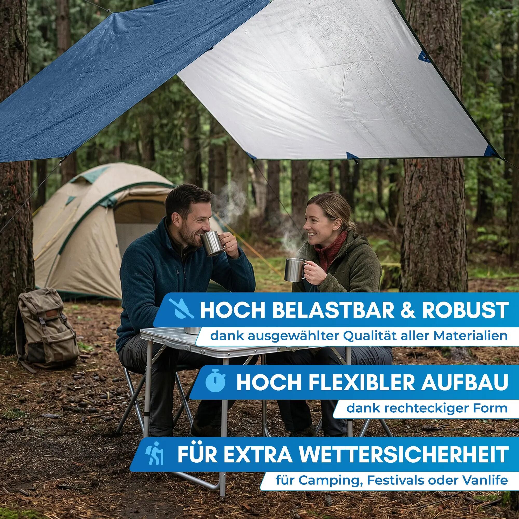 Camping Tarp 300 x 300 cm wasserdicht 3000 mm Ripstop ultraleicht 920 g Tamok 7/7