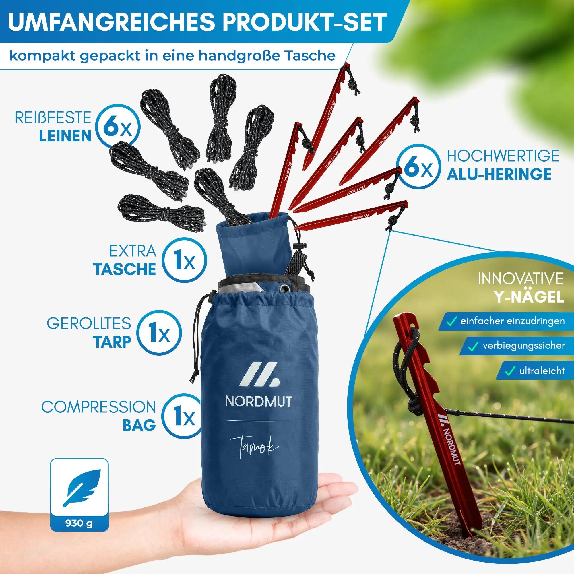 Camping Tarp 300 x 300 cm wasserdicht 3000 mm Ripstop ultraleicht 920 g Tamok 6/7