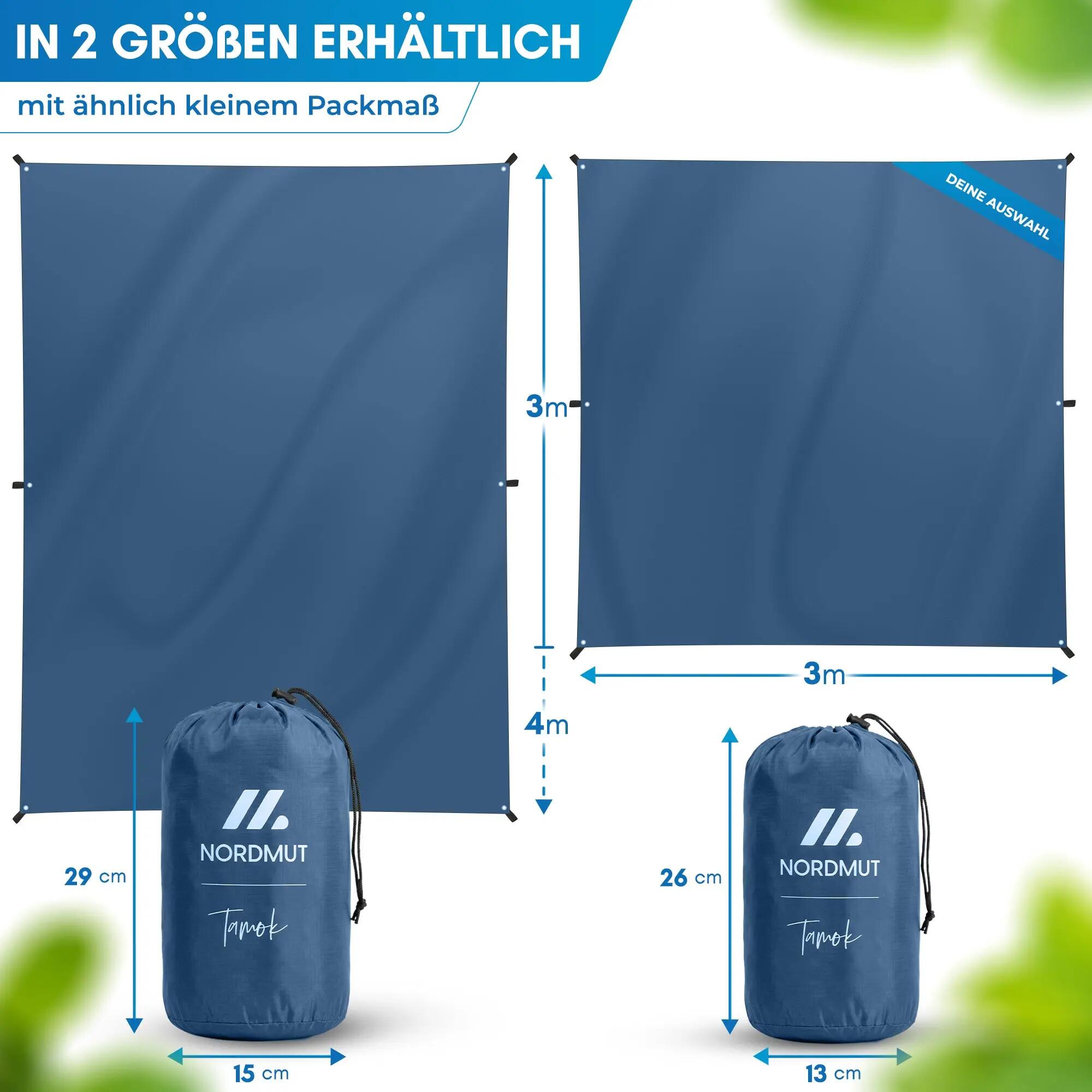 Camping Tarp 300 x 300 cm wasserdicht 3000 mm Ripstop ultraleicht 920 g Tamok 4/7