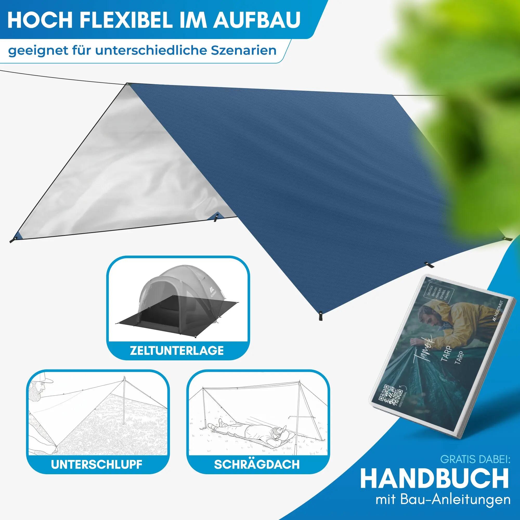 Camping Tarp 300 x 300 cm wasserdicht 3000 mm Ripstop ultraleicht 920 g Tamok 3/7