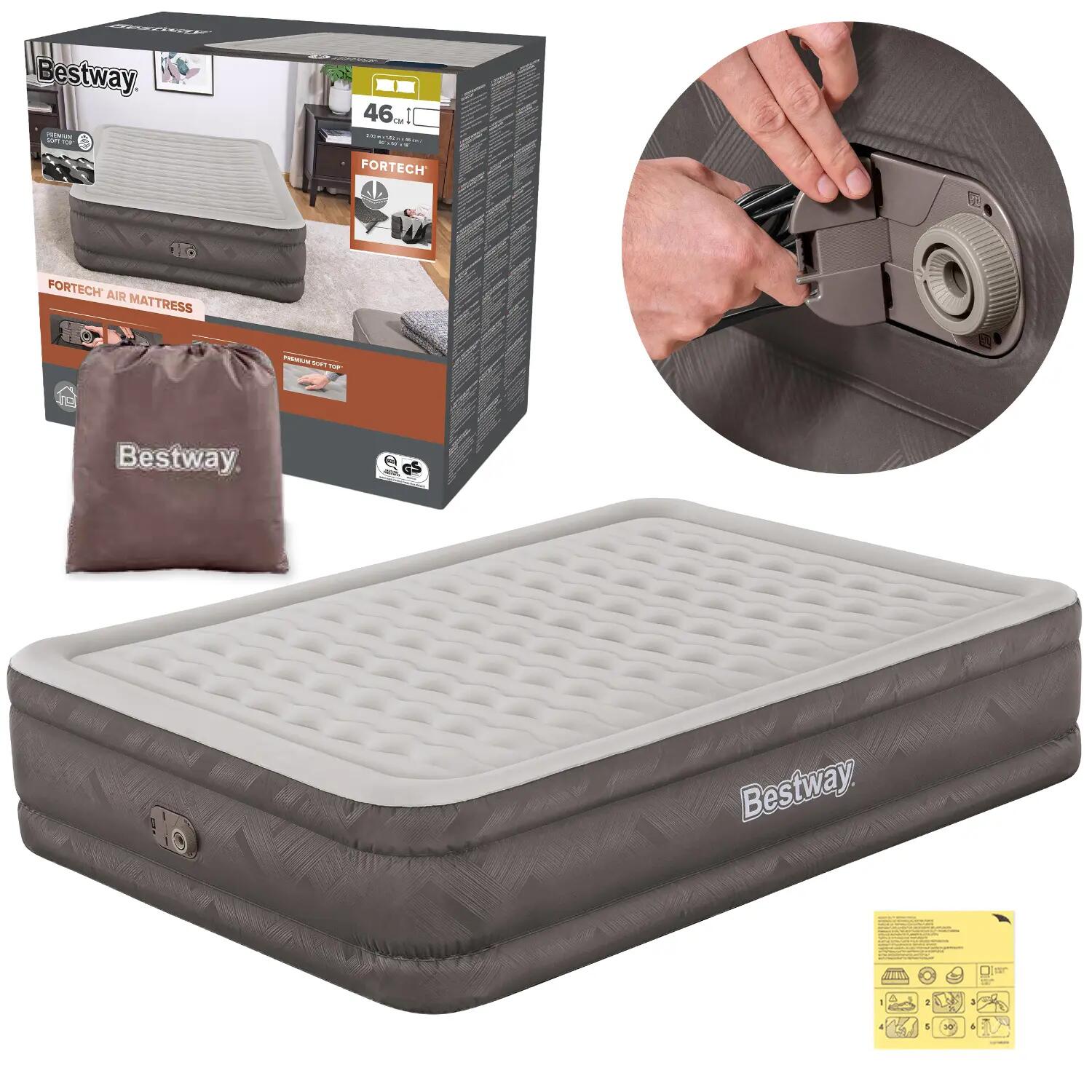 Materac dmuchany Bestway 69050 dwuosobowy łóżko 203×152×46 cm wbudowana pompka 2/8