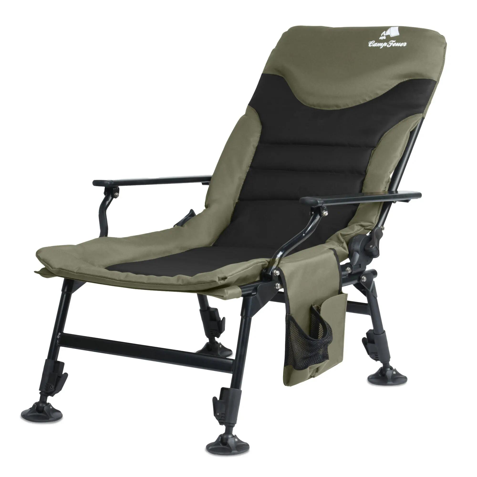 Angelstuhl Moosgrün/Schwarz, Höhenverstellbar Faltbarer Campingstuhl + Tasche 5/8