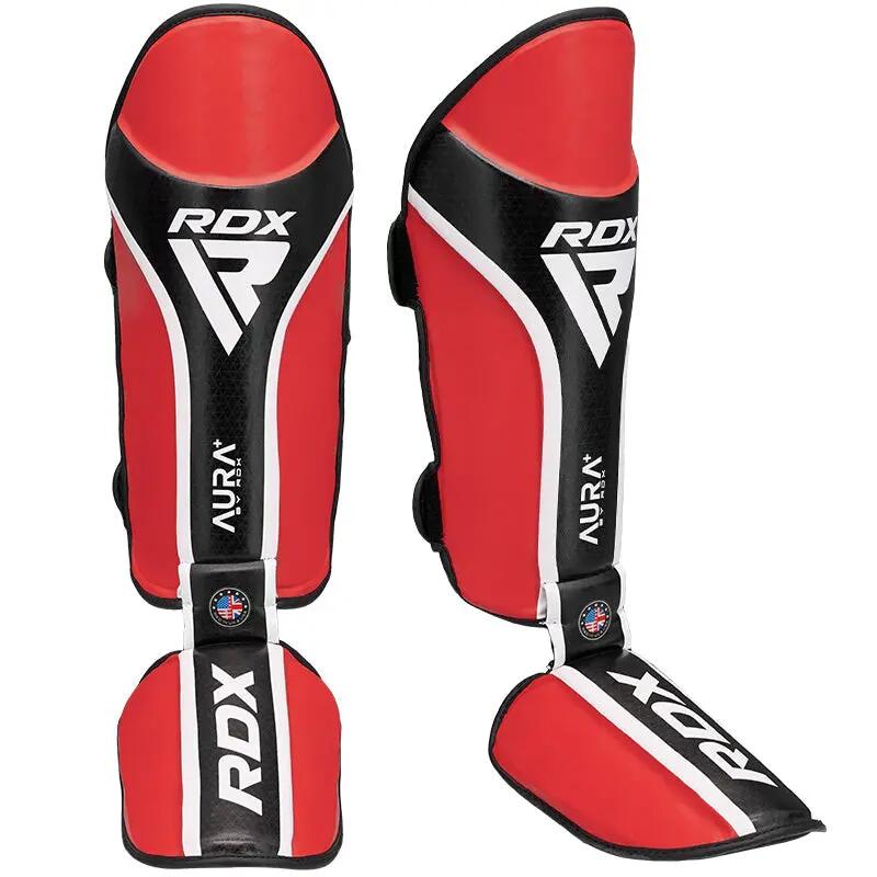 RDX Aura Plus T-17 Shin Guards Leather Red