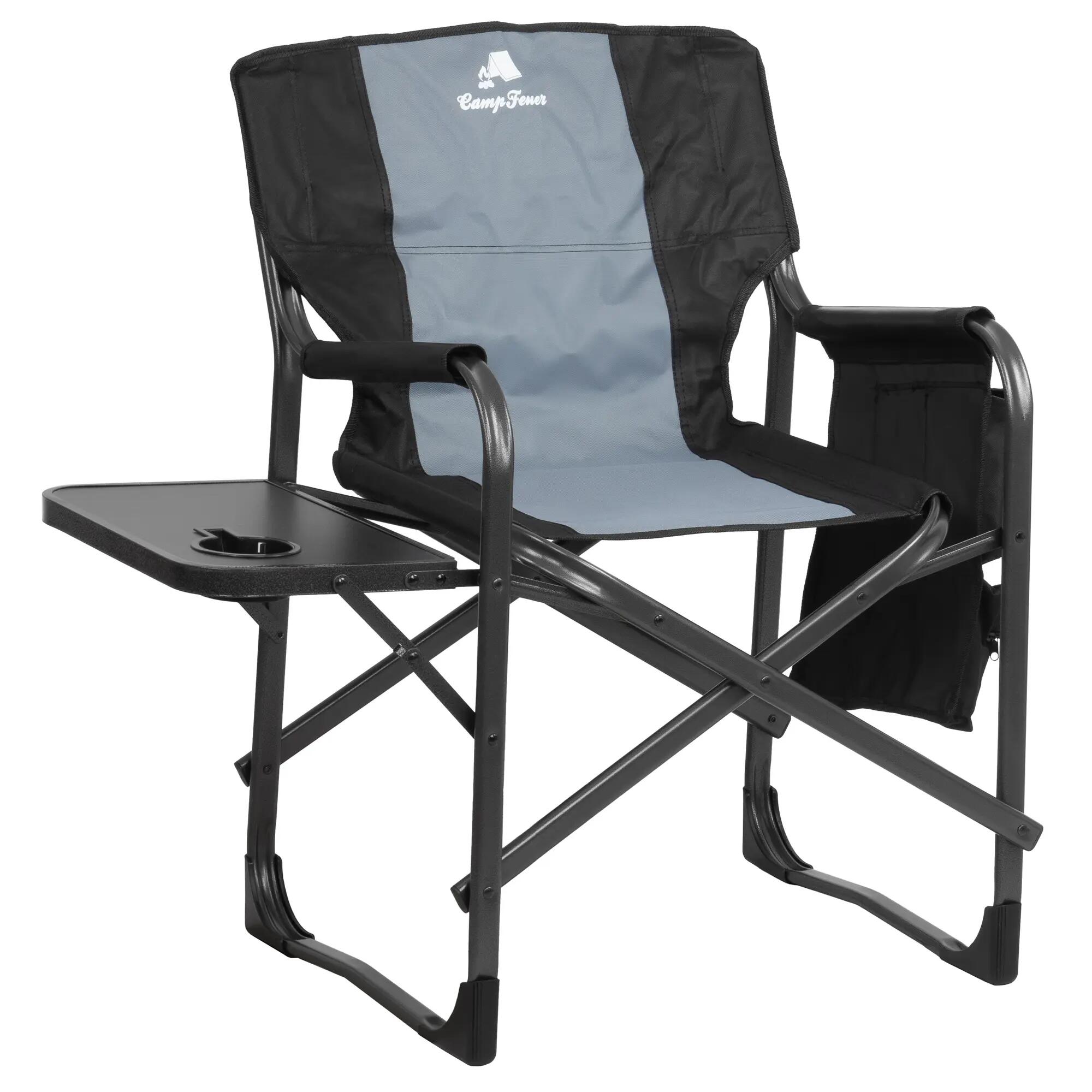 Campingstuhl Faltbar, Grau, Anglerstuhl mit ausklappbarem Tisch 3/6