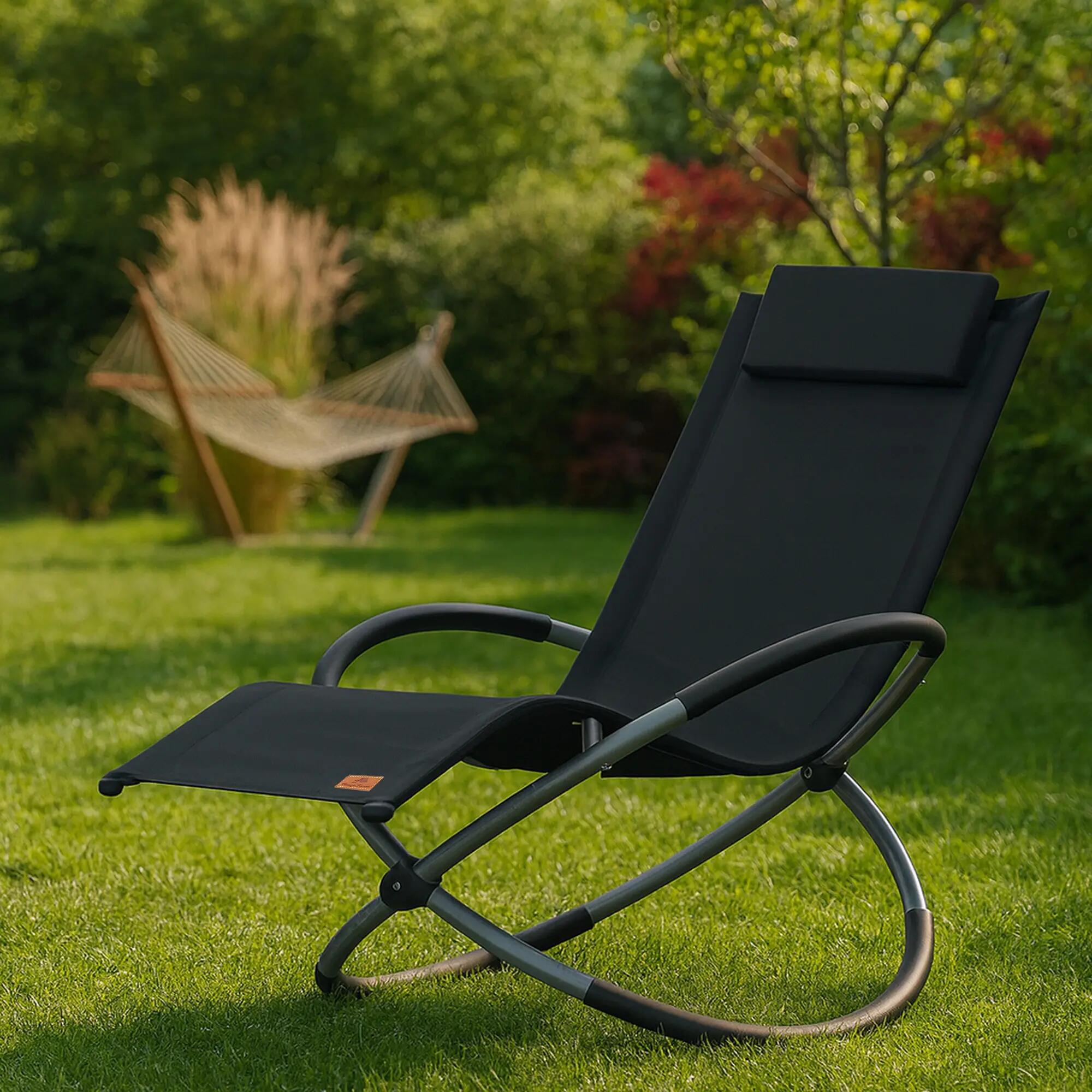 Relaxliege, Schwarz, Gartenliege klappbar Sonnenliege Schaukelsessel 2/5