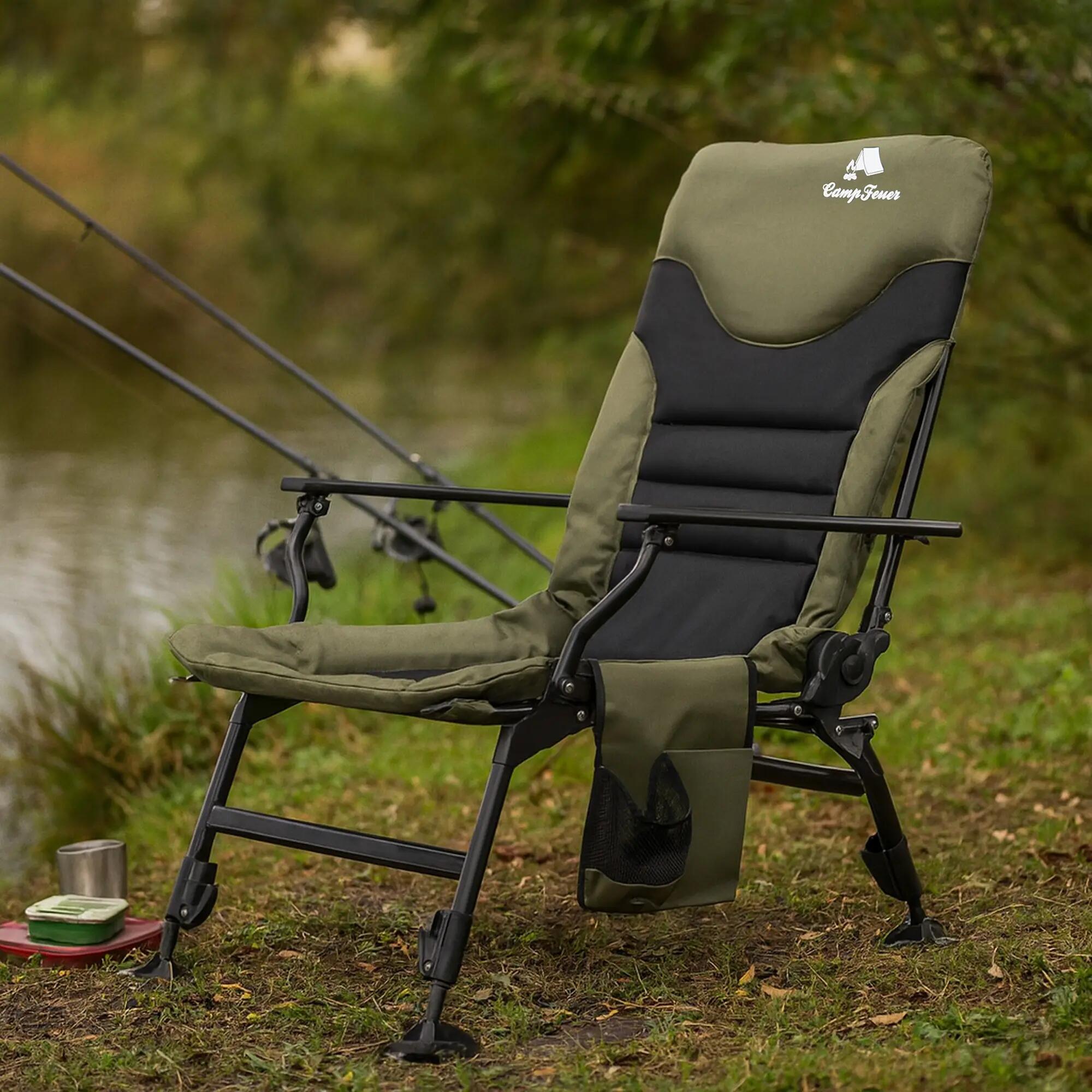 Angelstuhl Moosgrün/Schwarz, Höhenverstellbar Faltbarer Campingstuhl + Tasche 2/8