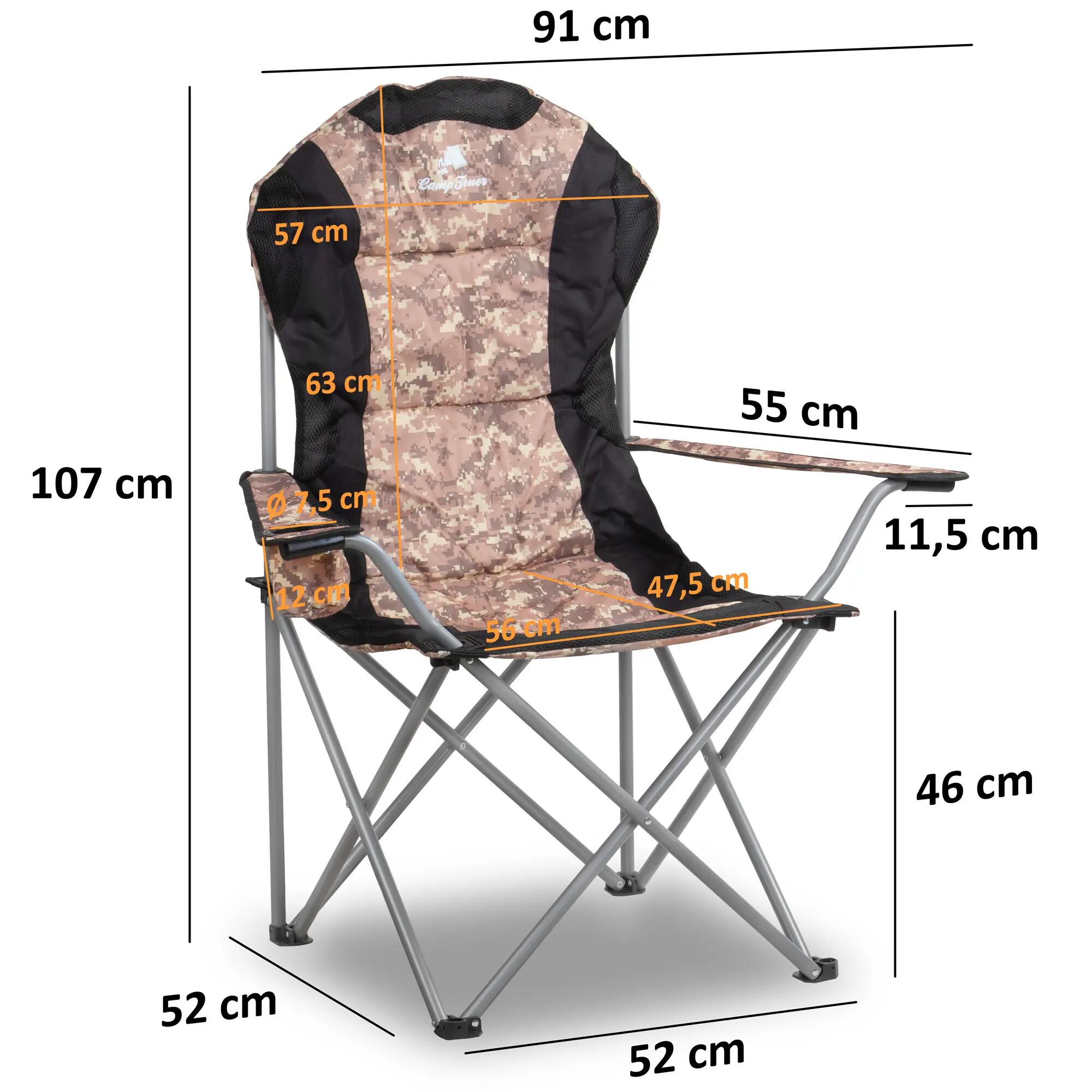 Campingstuhl Faltbar, Camouflage, Anglerstuhl mit Getränkehalter, Klappstuhl 2/6