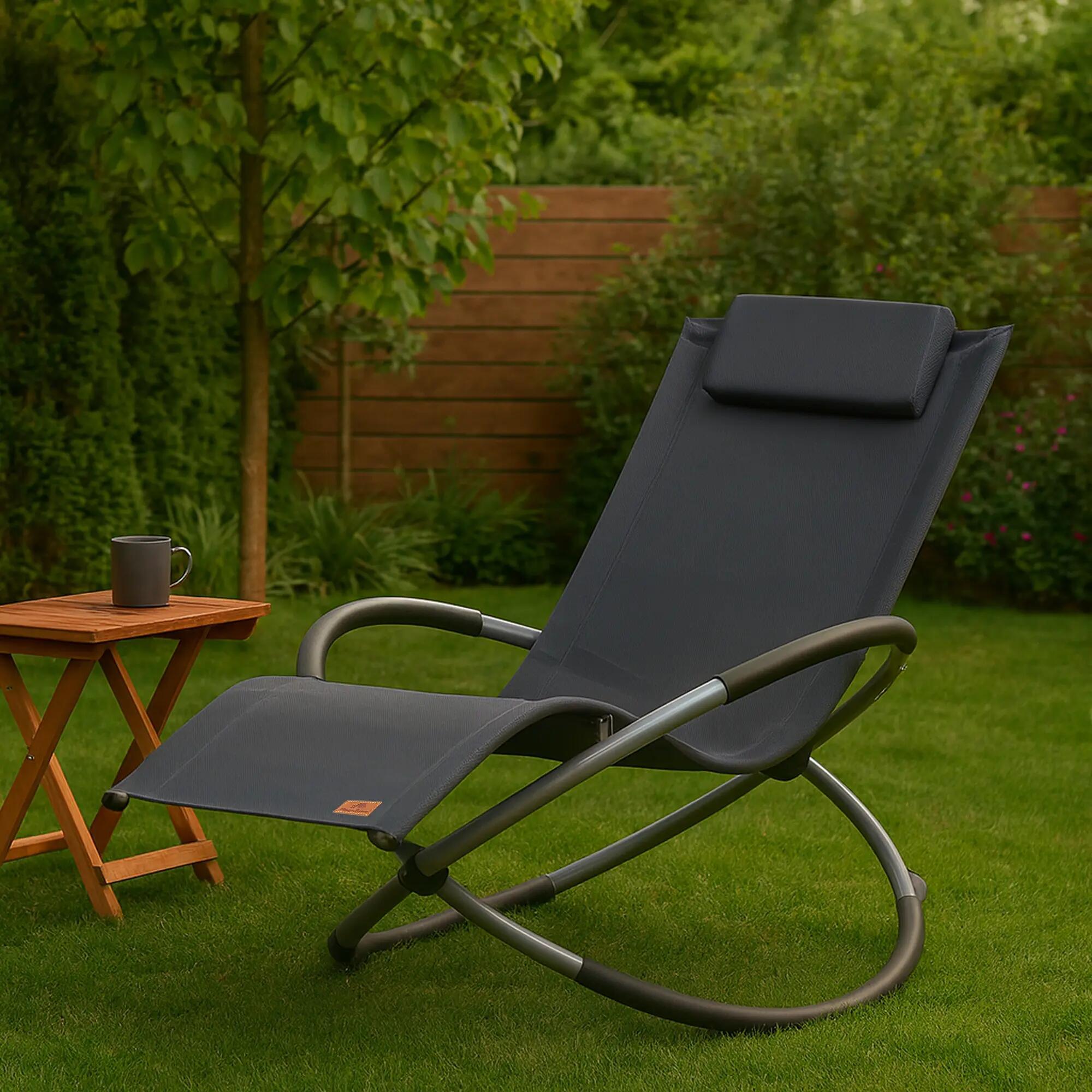 Relaxliege, Anthrazit, Gartenliege klappbar Sonnenliege Schaukelsessel 2/6