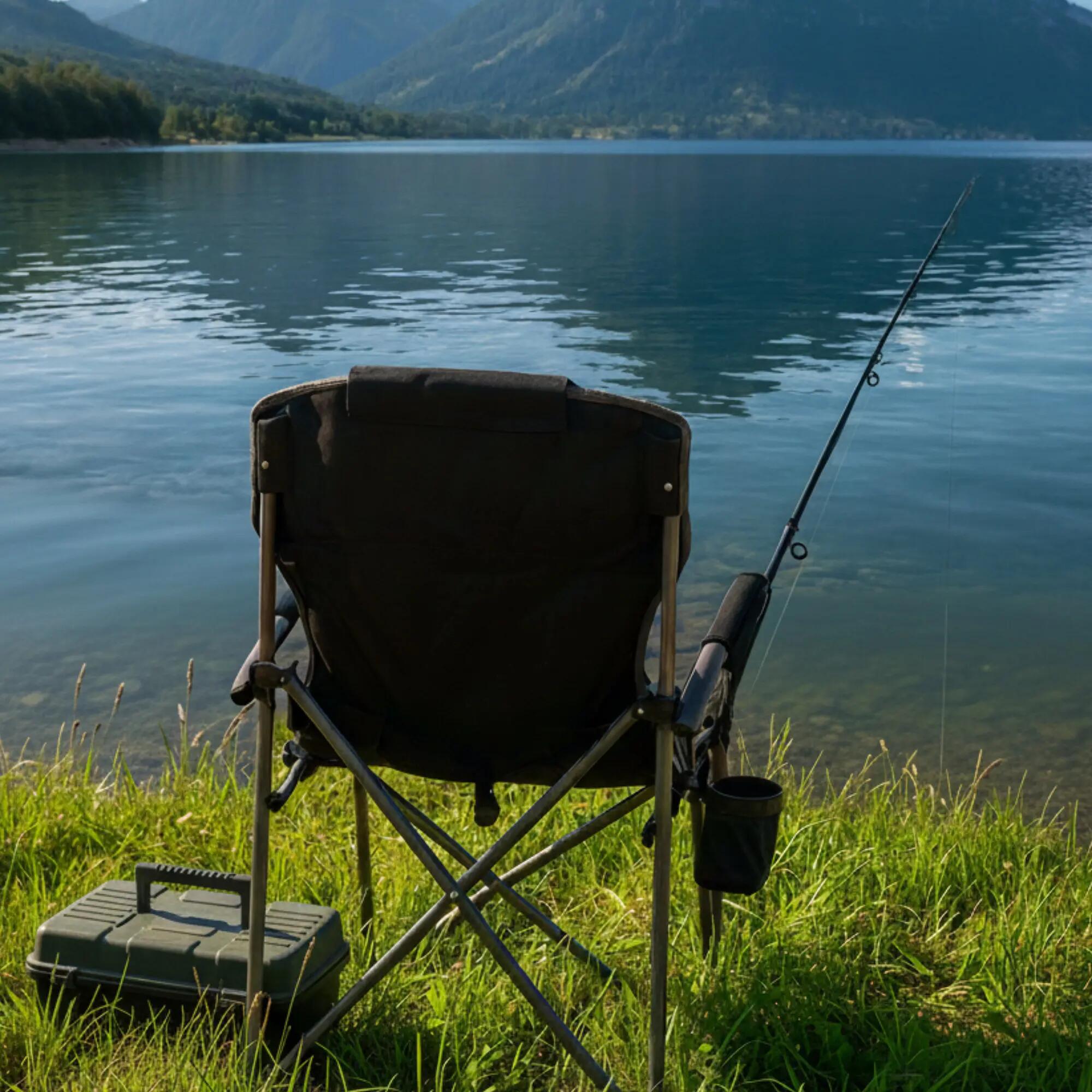 Angelstuhl mit Angelhalterung Grau / Schwarz, Outdoor Faltbarer Campingstuhl 3/9