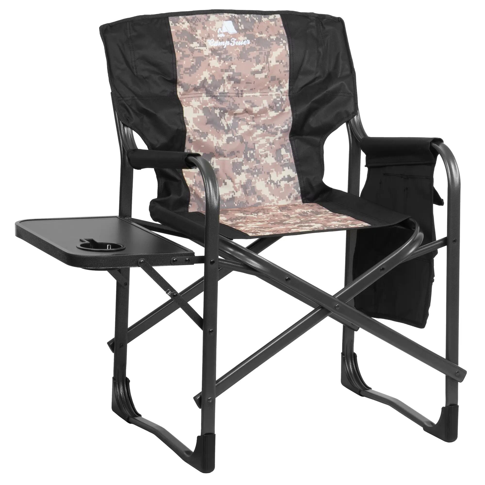 Campingstuhl Faltbar, Camouflage, Anglerstuhl mit ausklappbarem Tisch 3/8