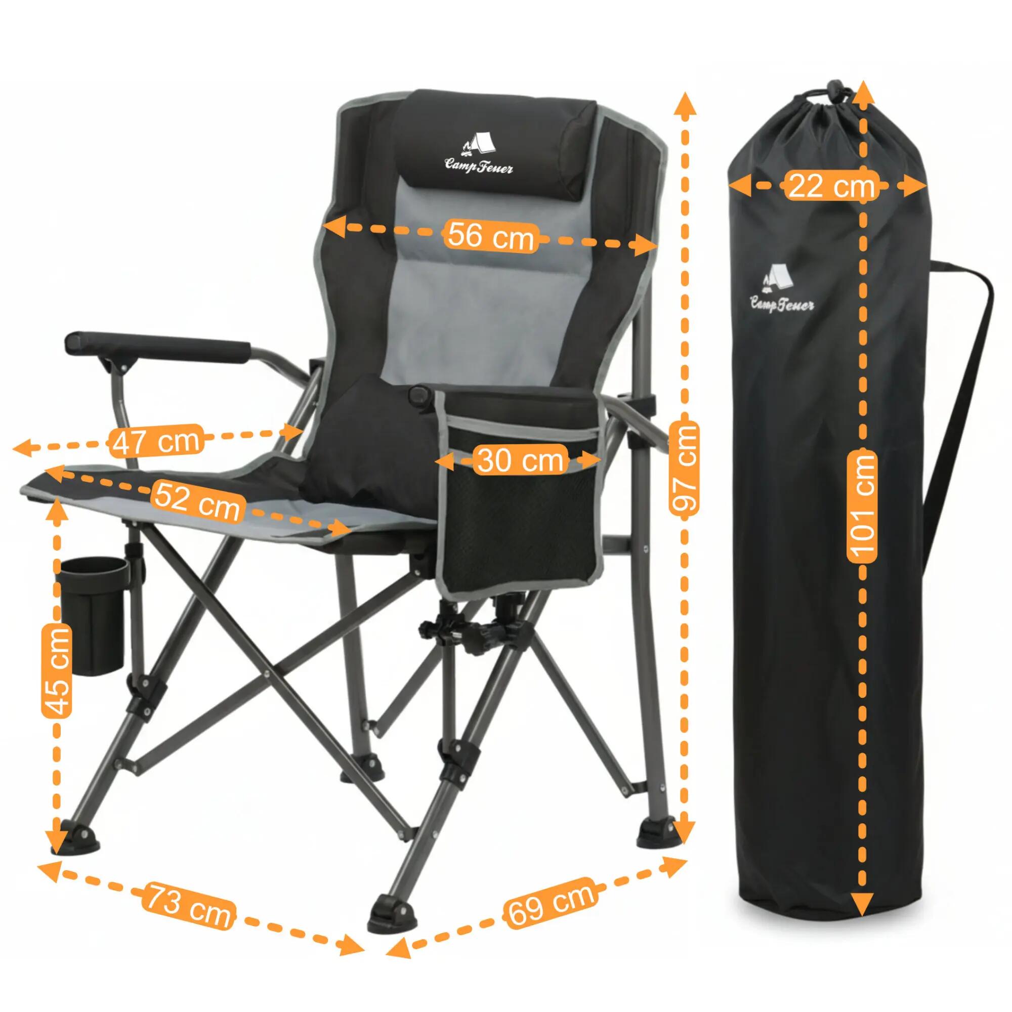 Angelstuhl mit Angelhalterung Grau / Schwarz, Outdoor Faltbarer Campingstuhl 2/9