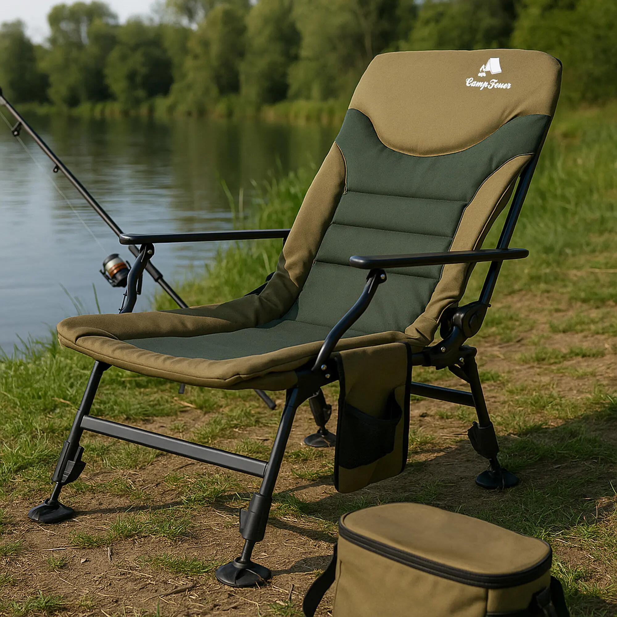 Angelstuhl Olivgrün/Tannengrün, Höhenverstellbar Faltbarer Campingstuhl + Tasche 2/8