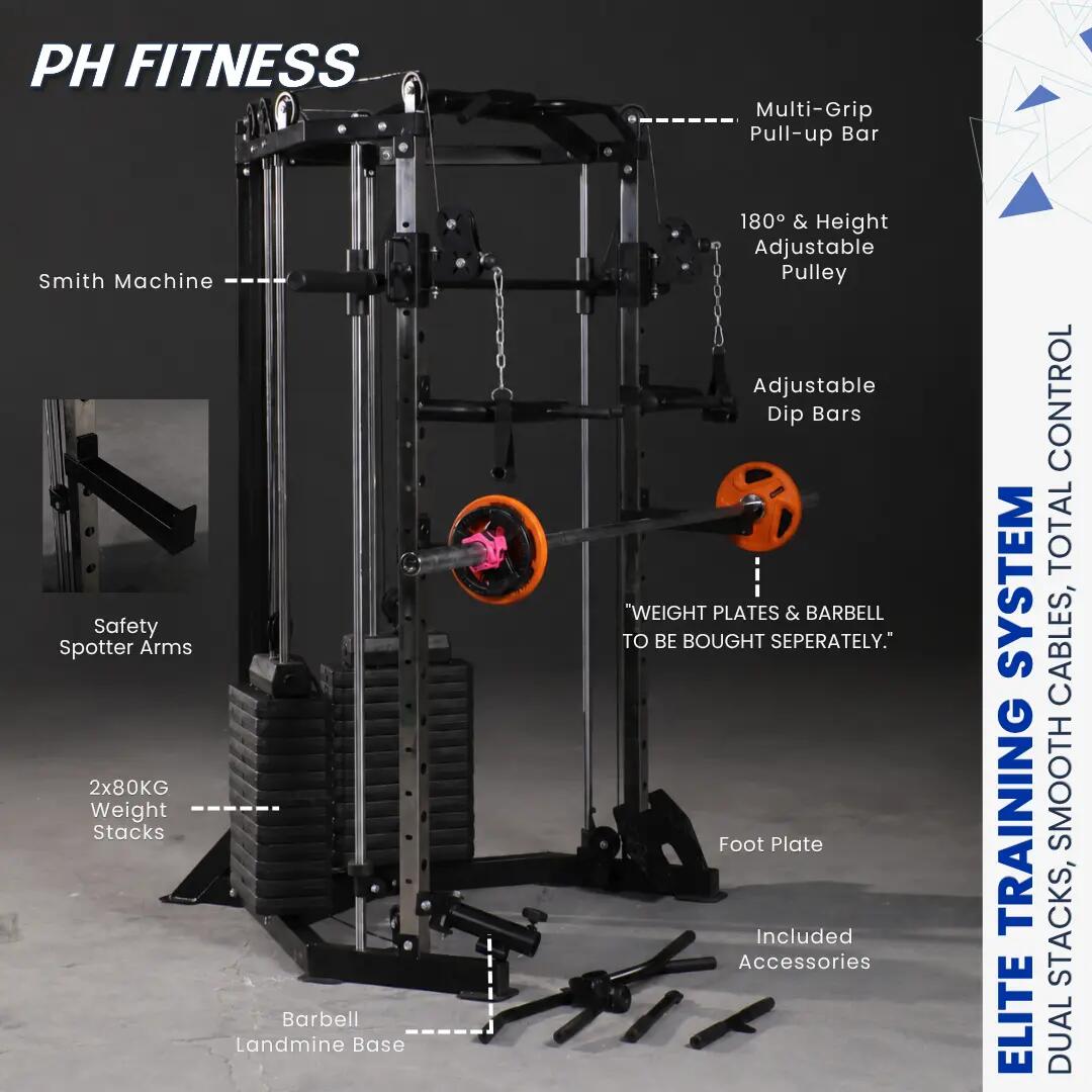Station d’angle avec Smith Machine et double poulie – 160 kg 5/10