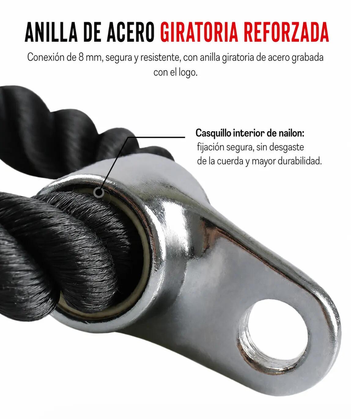 Cuerda Tríceps Nylon para Polea con Casquillo Antidesgaste y Topes sin Tornillos 2/3