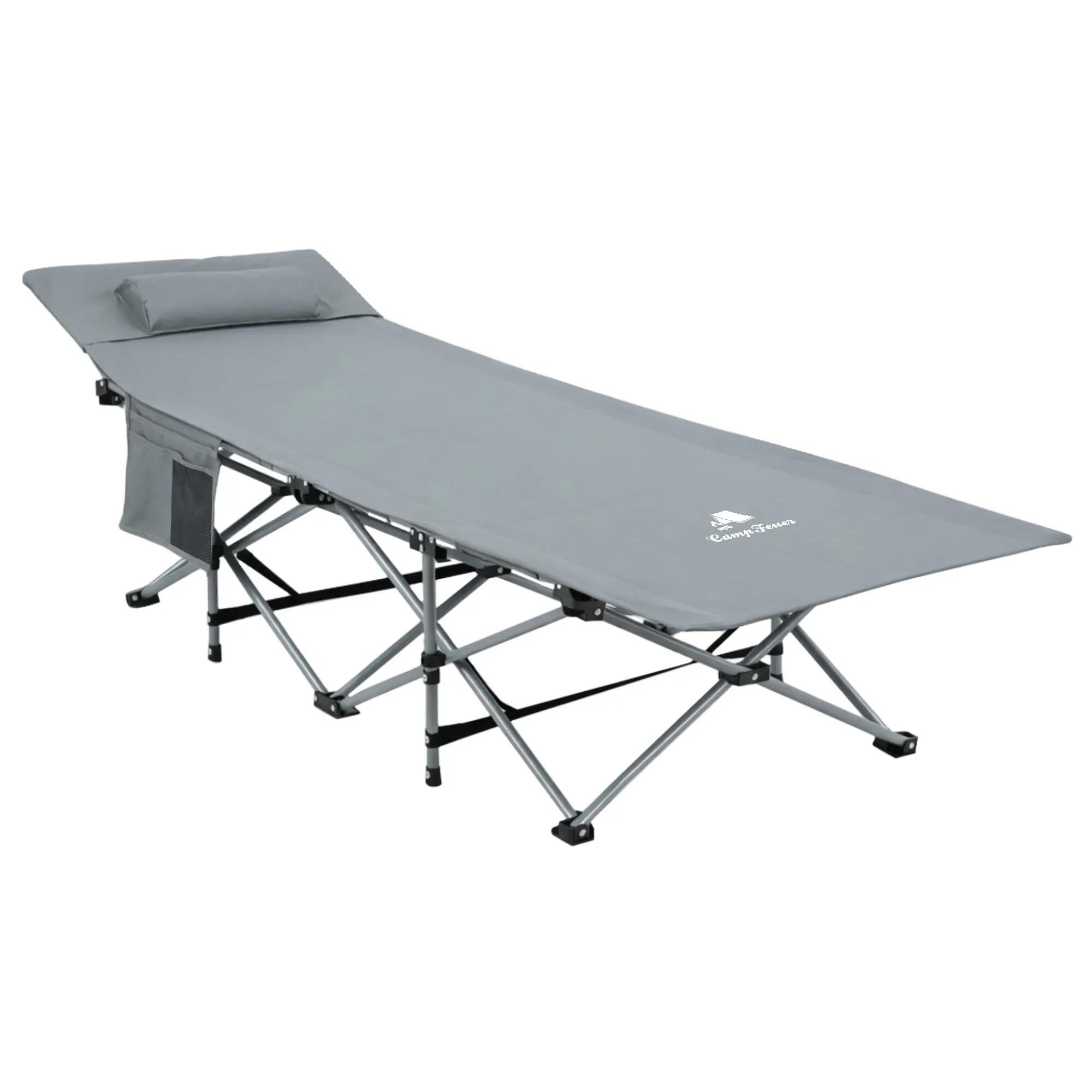 Campingbett mit Kopfkissen, Anthrazit, bis 150 kg, 187 x 67 x 48 cm Feldbett 4/8