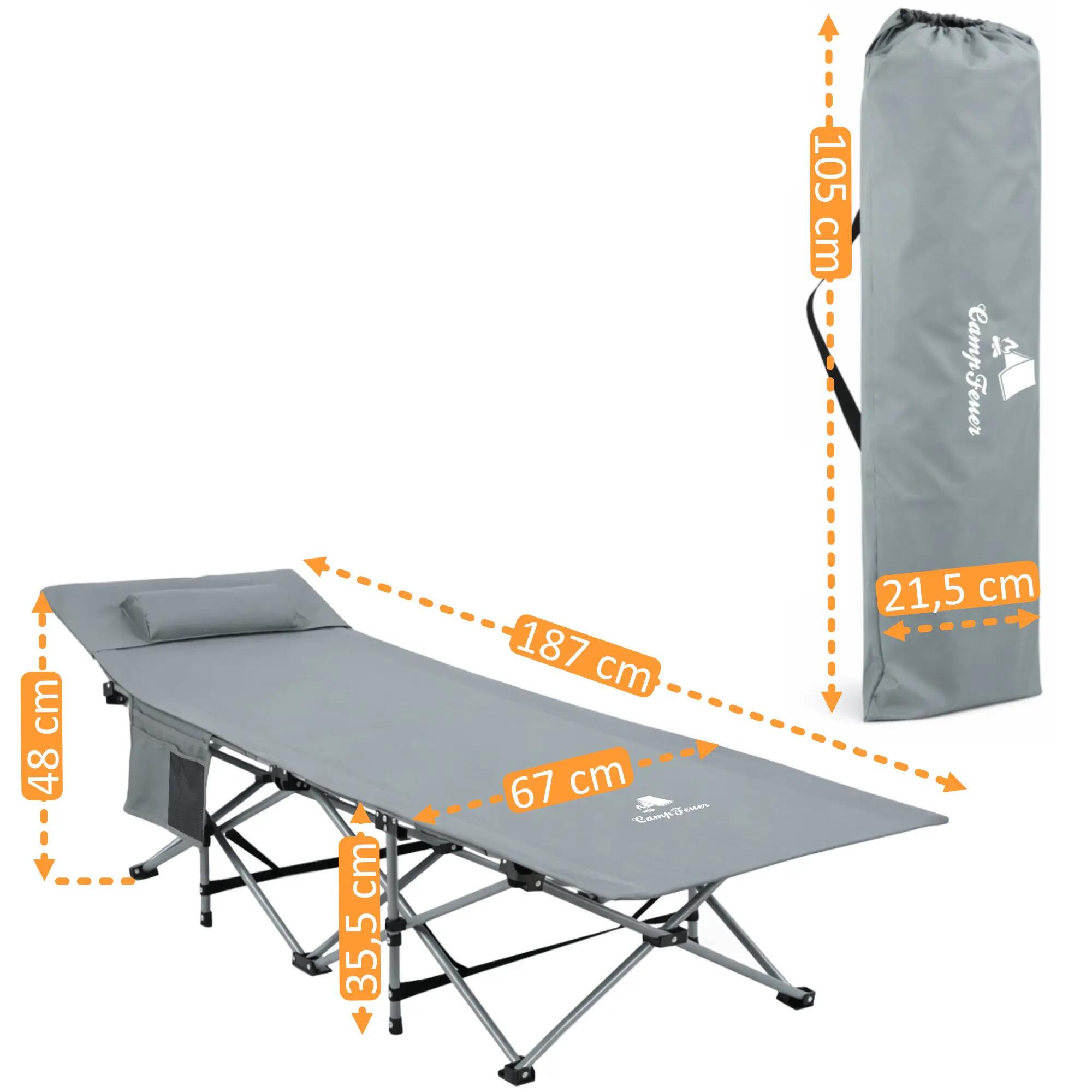 Campingbett mit Kopfkissen, Anthrazit, bis 150 kg, 187 x 67 x 48 cm Feldbett 3/8