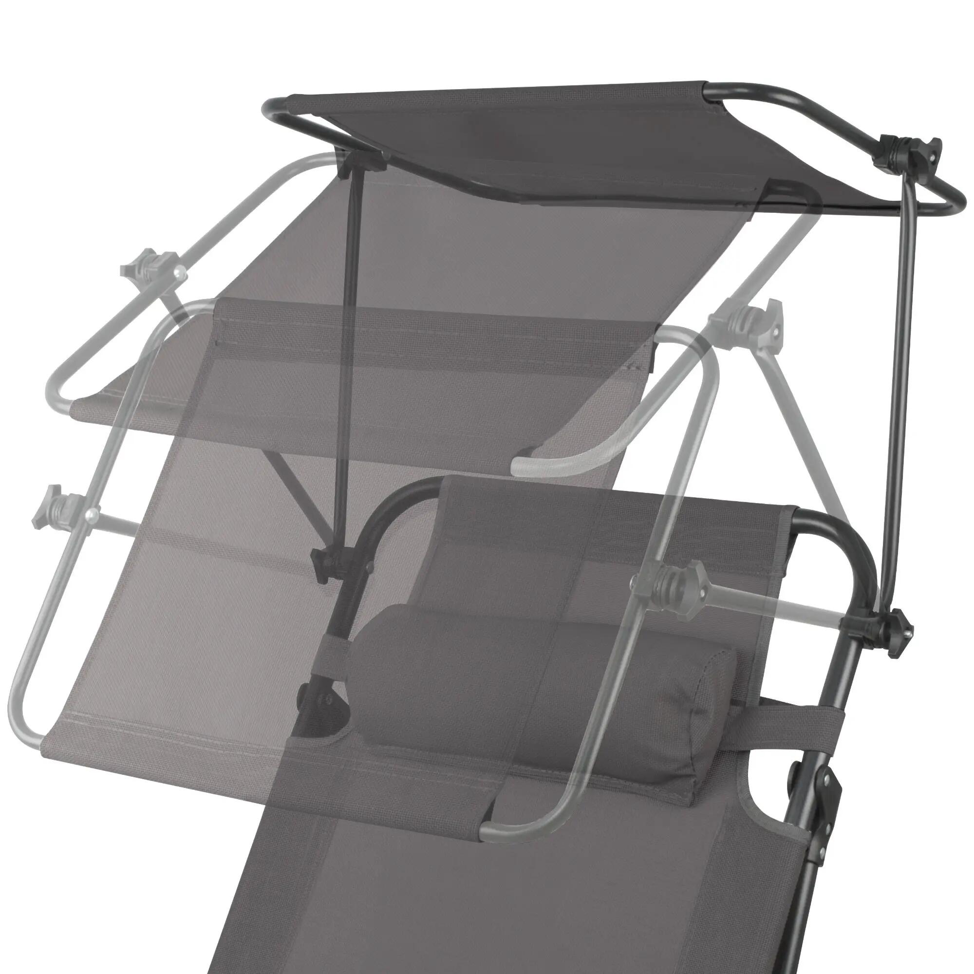 Sonnenliege mit Dach, Anthrazit, Campingliege mit Arm Massagerollen 5/9