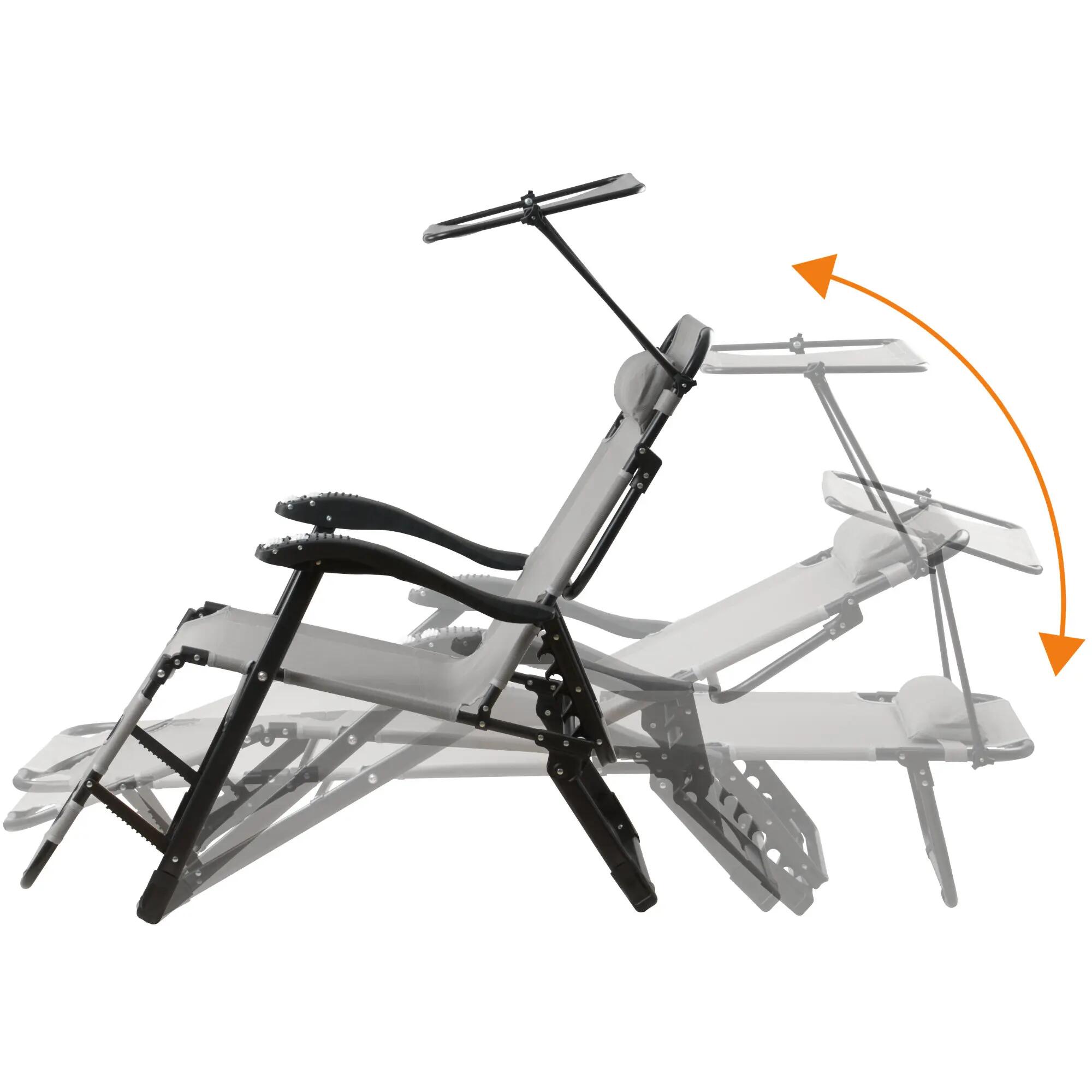 Sonnenliege mit Dach, Grau, Campingliege mit Arm Massagerollen, Gartenliege 4/9
