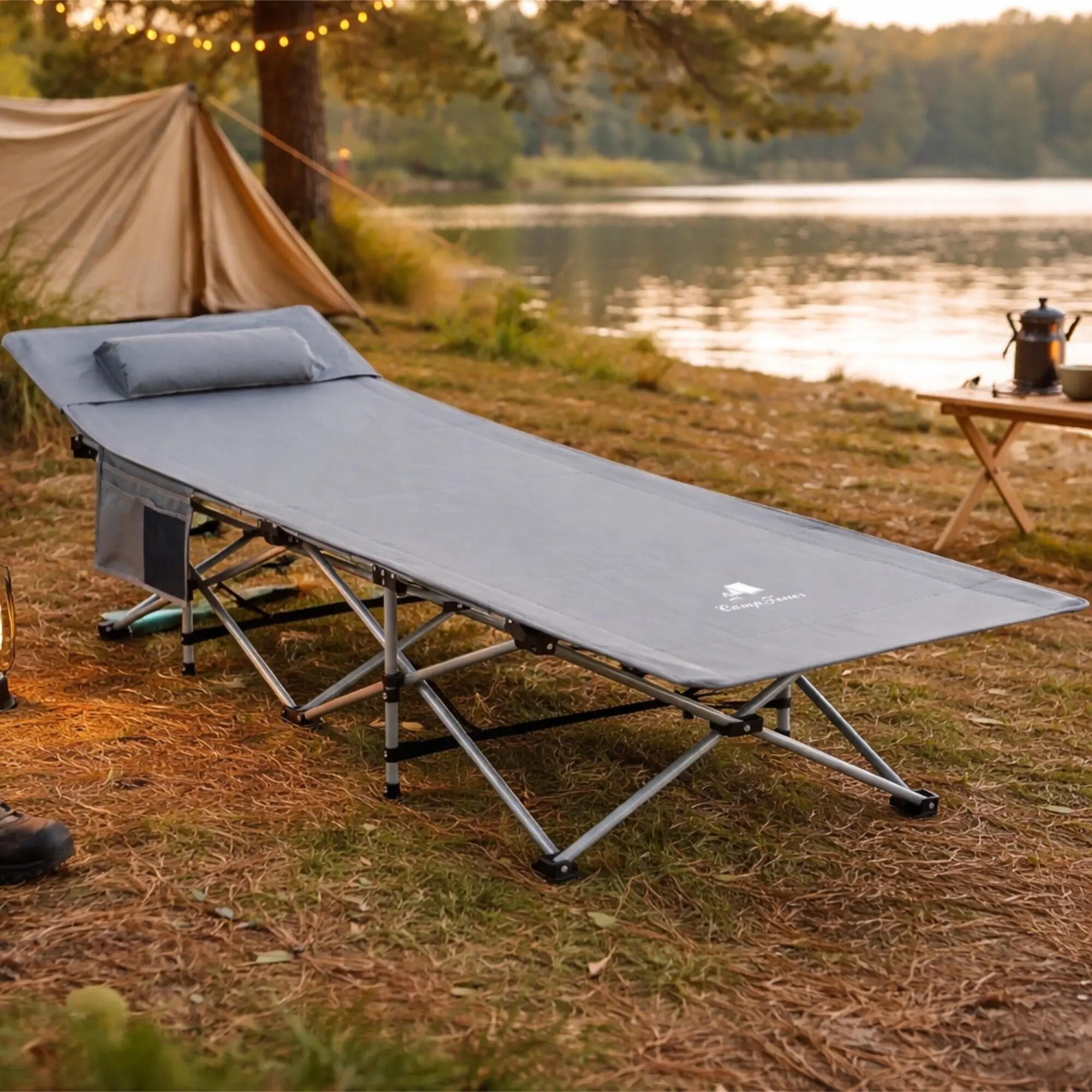 Campingbett mit Kopfkissen, Anthrazit, bis 150 kg, 187 x 67 x 48 cm Feldbett 2/8