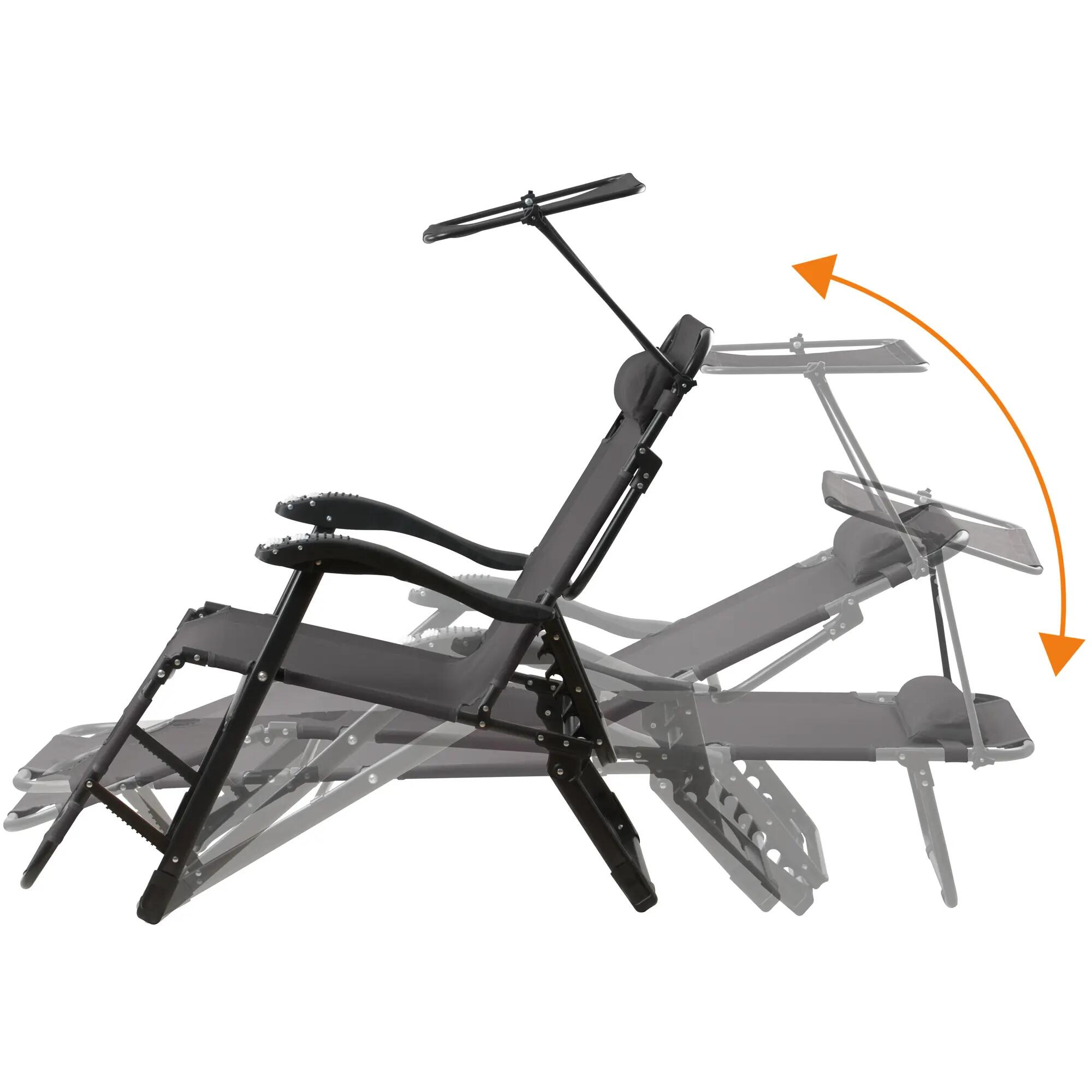Sonnenliege mit Dach, Anthrazit, Campingliege mit Arm Massagerollen 4/9