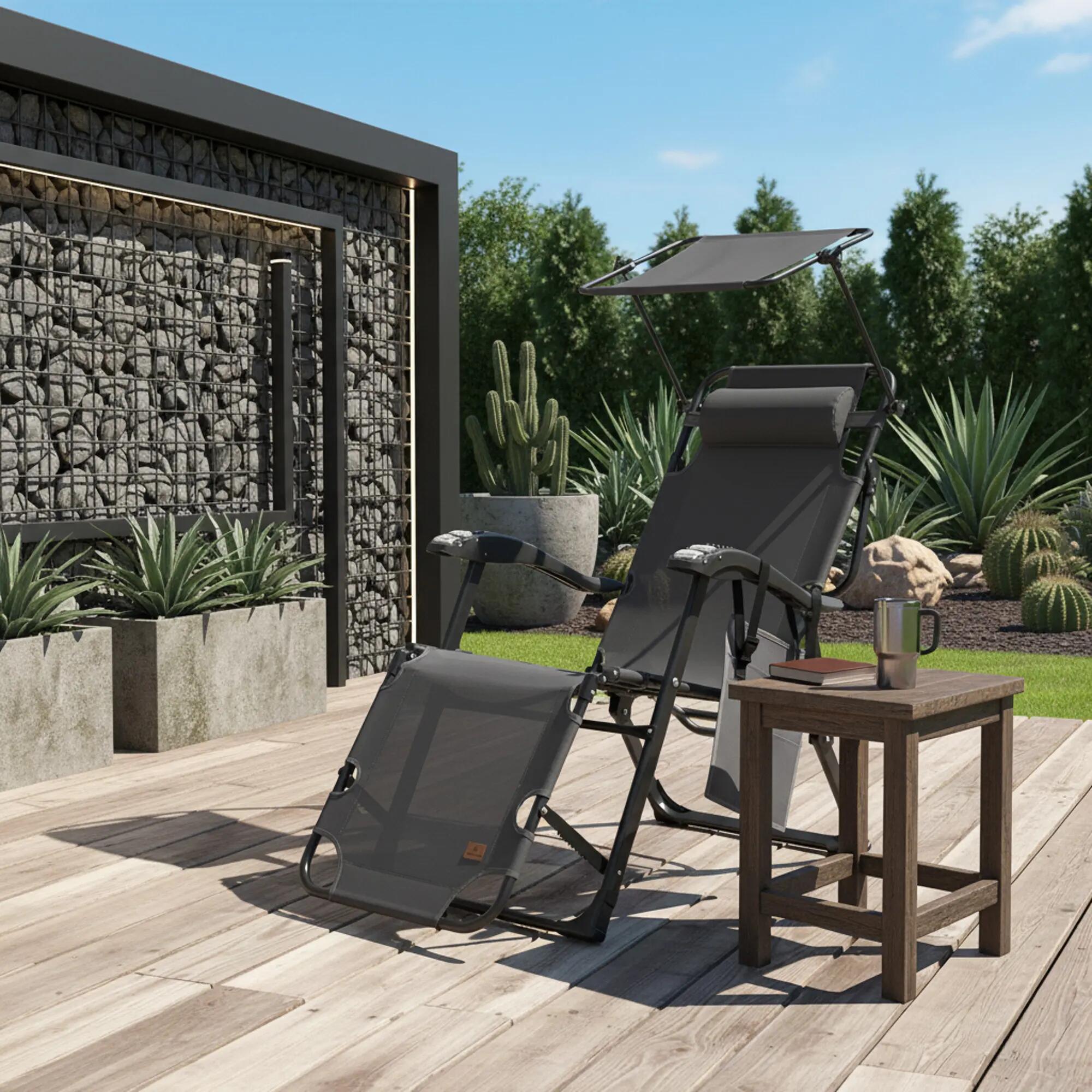 Sonnenliege mit Dach, Anthrazit, Campingliege mit Arm Massagerollen 2/9