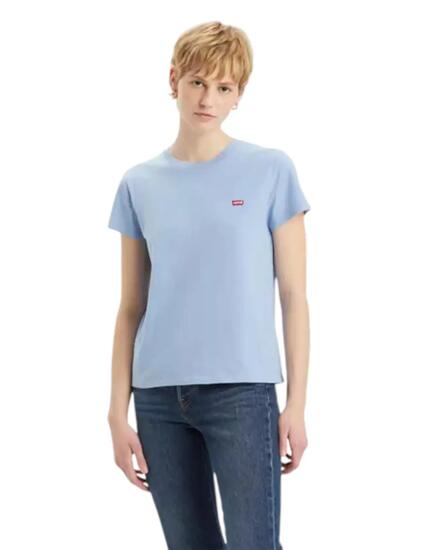 Maglietta da donna Levis con piccolo logo blu.